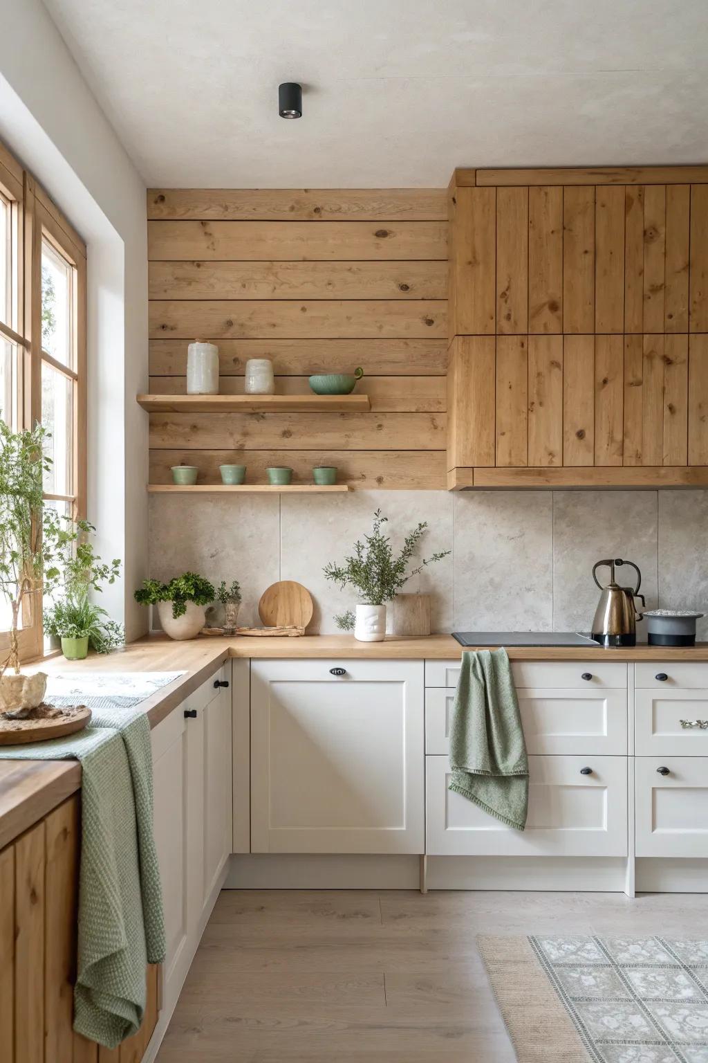 Embrace the warmth of nature with a stunning natural wood accent wall.