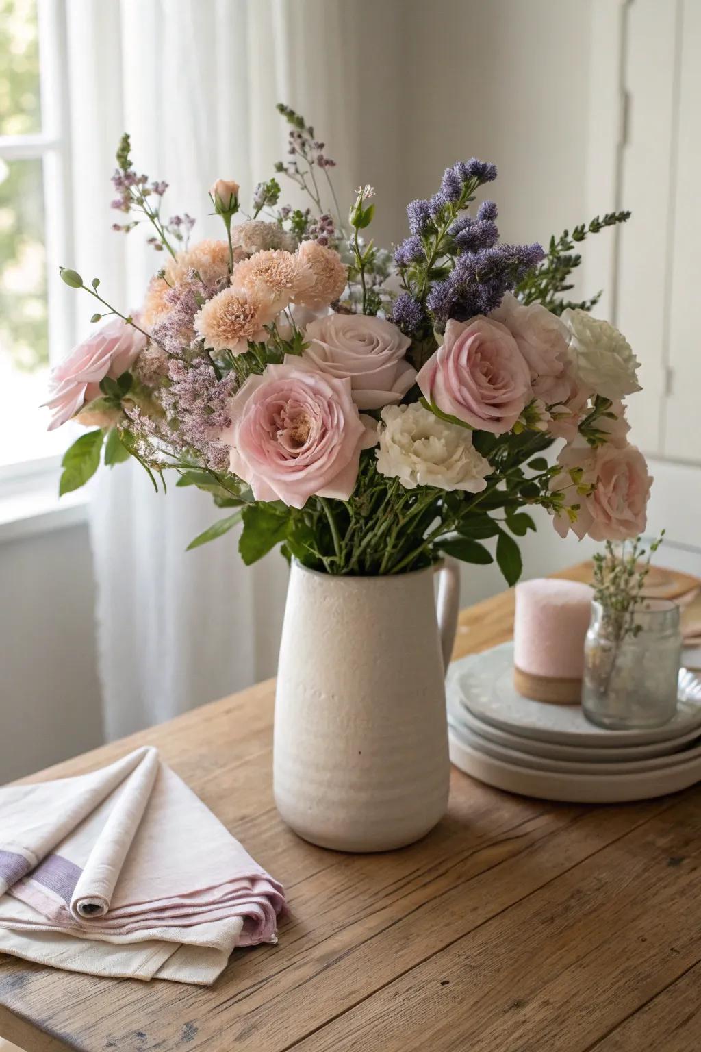 Pastel blooms create a gentle and romantic ambiance for your special day.