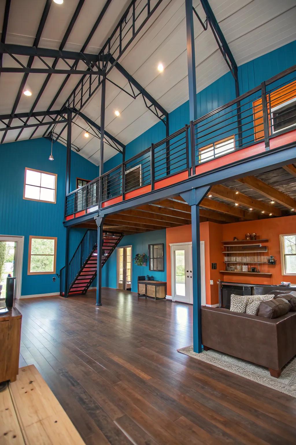 Create a charming hideaway with a loft space that adds intrigue and functionality to your barndominium.