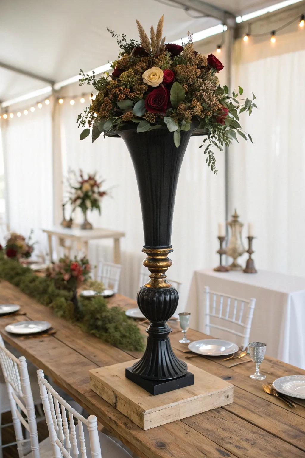 Reach new heights with tall centerpieces that add grandeur to your wedding decor. #TallCenterpieces #EventStyling