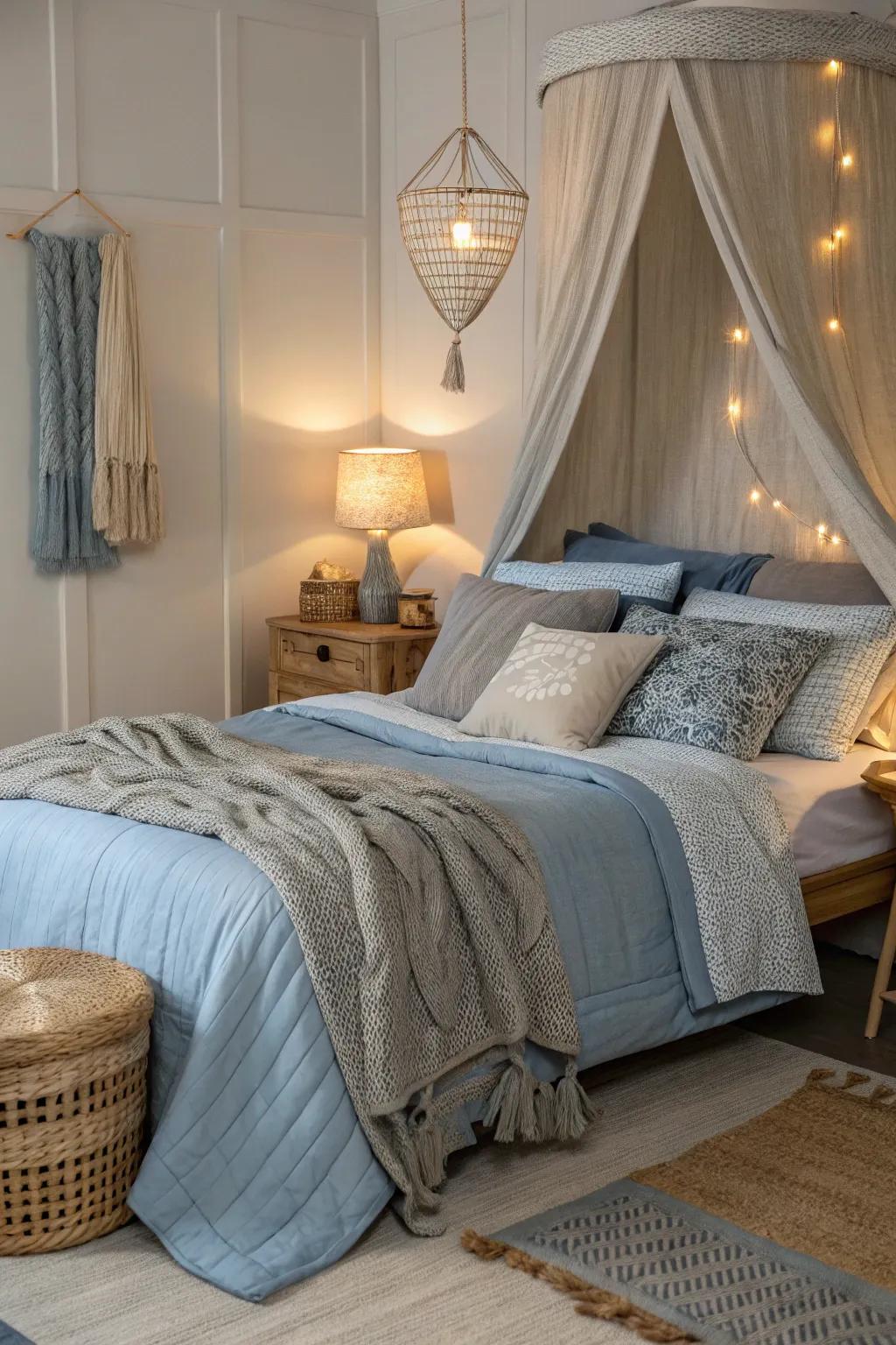 Cozy textiles create a warm and inviting atmosphere in this charming bedroom.