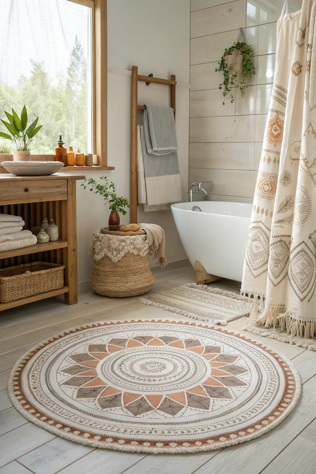 Layered textures weave a rich tapestry of warmth and coziness in your bathroom.