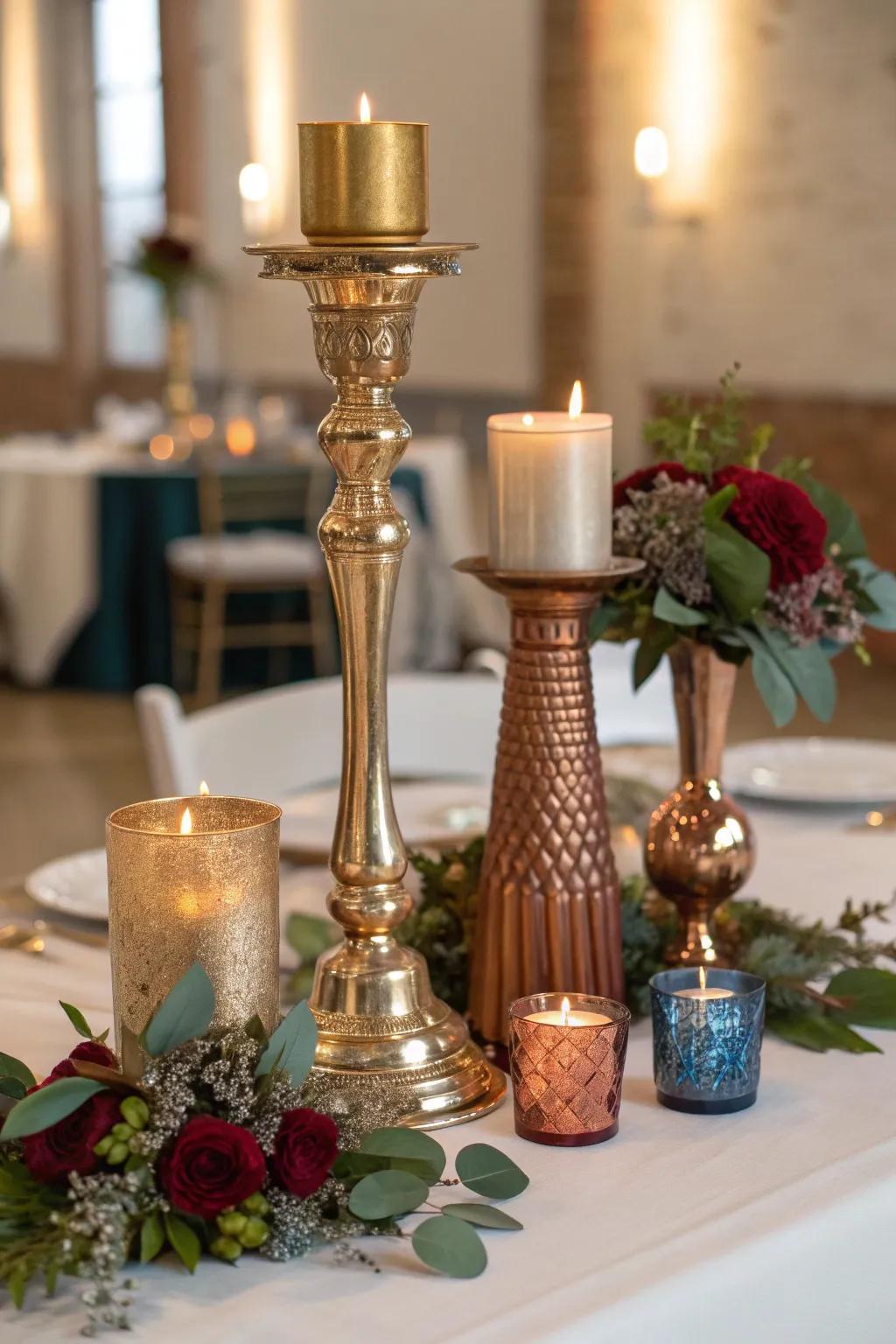 Mixed metals add a touch of luxury and depth to your candle centerpiece ensemble. ✨#MetallicMagic