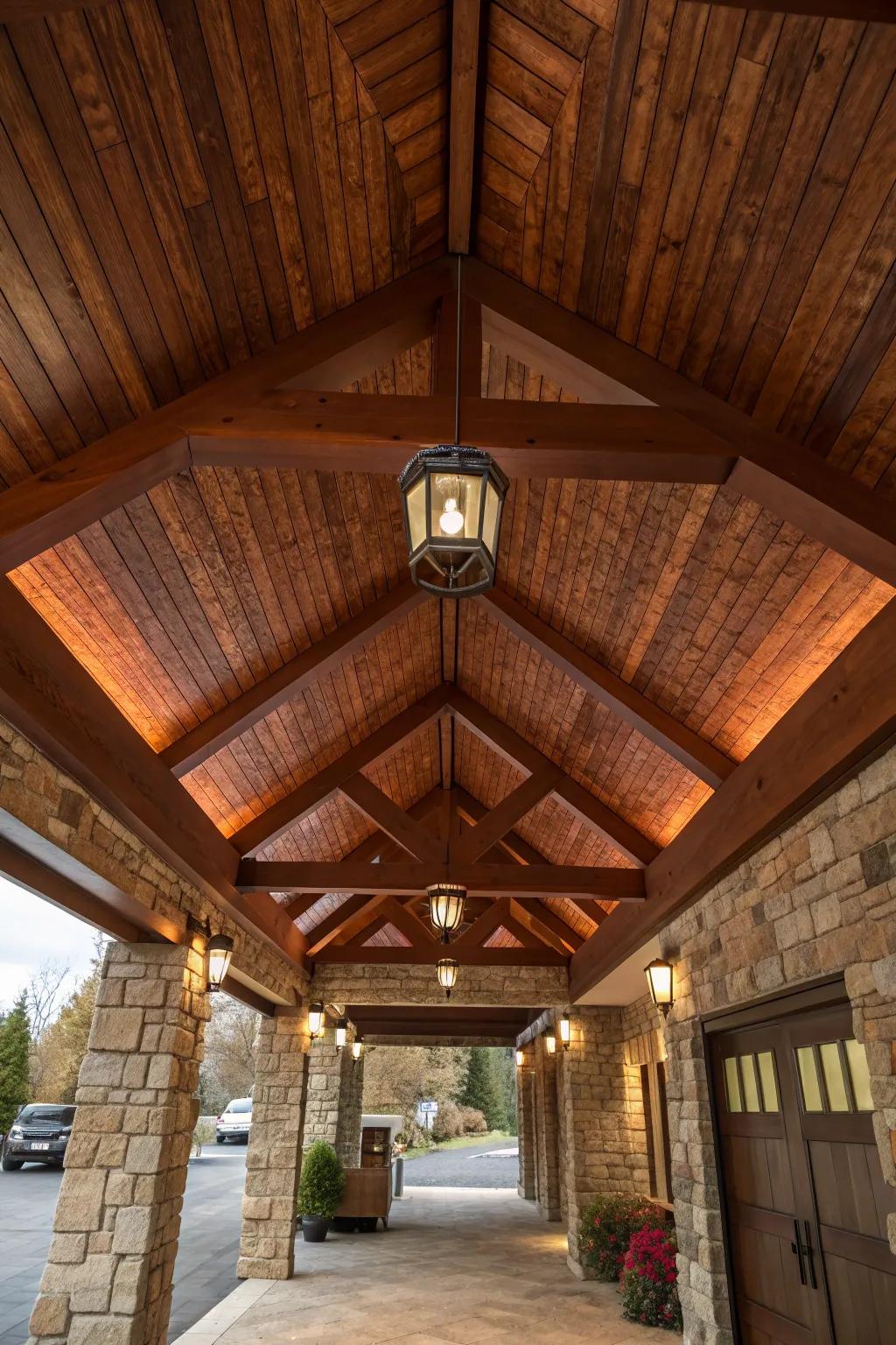 Embrace rustic charm with natural wooden beams for a cozy, inviting carport. 🌿 #RusticDesign #CozySpaces