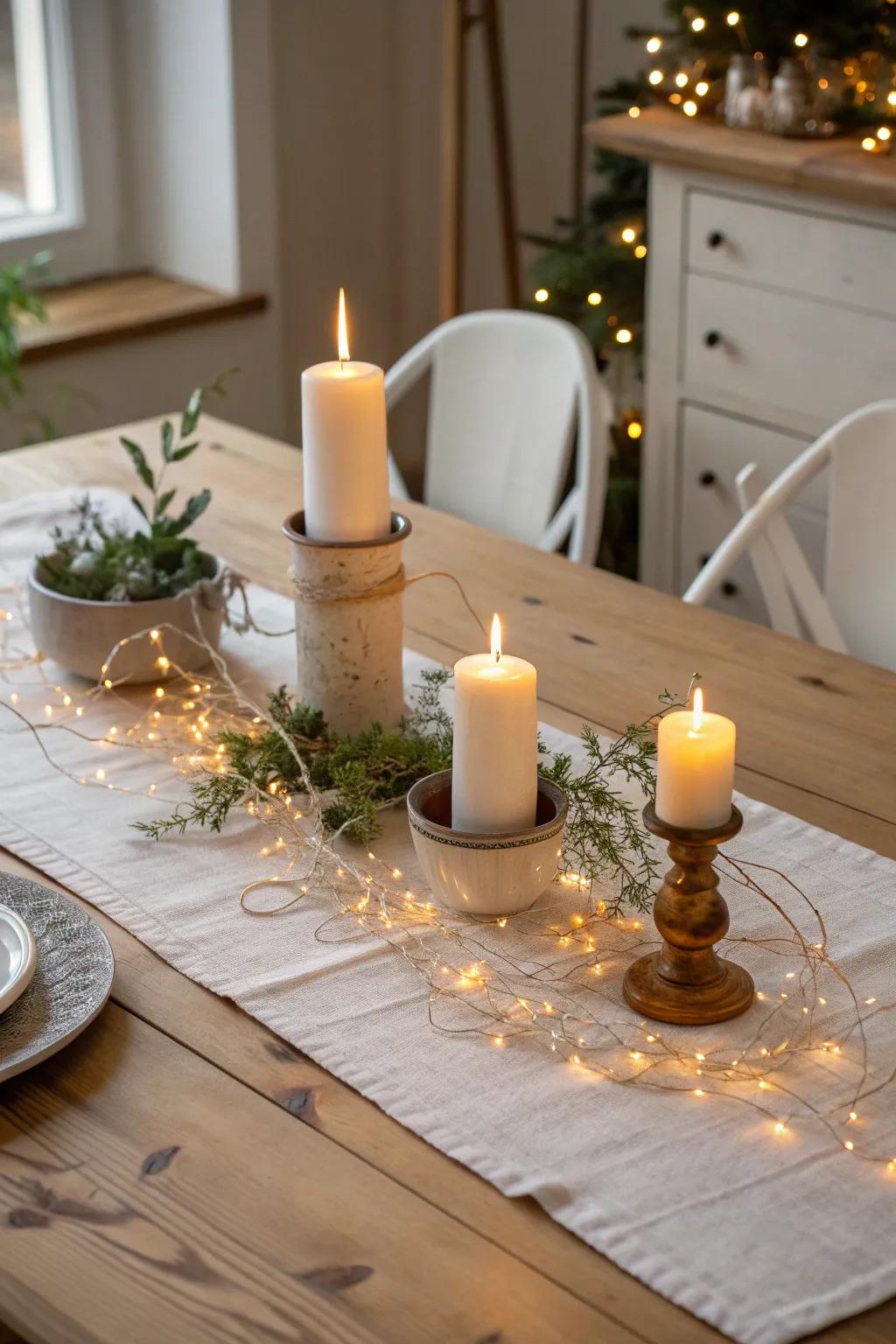 Create an intimate setting with the perfect blend of candle and fairy light glow.