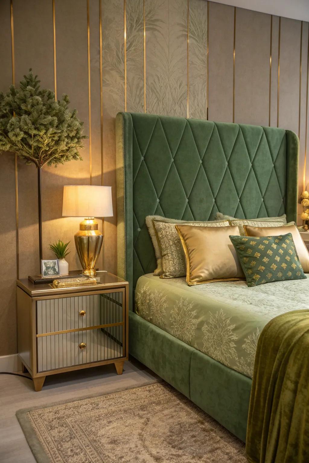 A touch of gold adds sophisticated shimmer to earthy bedroom tones. ✨ #GoldAccents #BedroomInspo