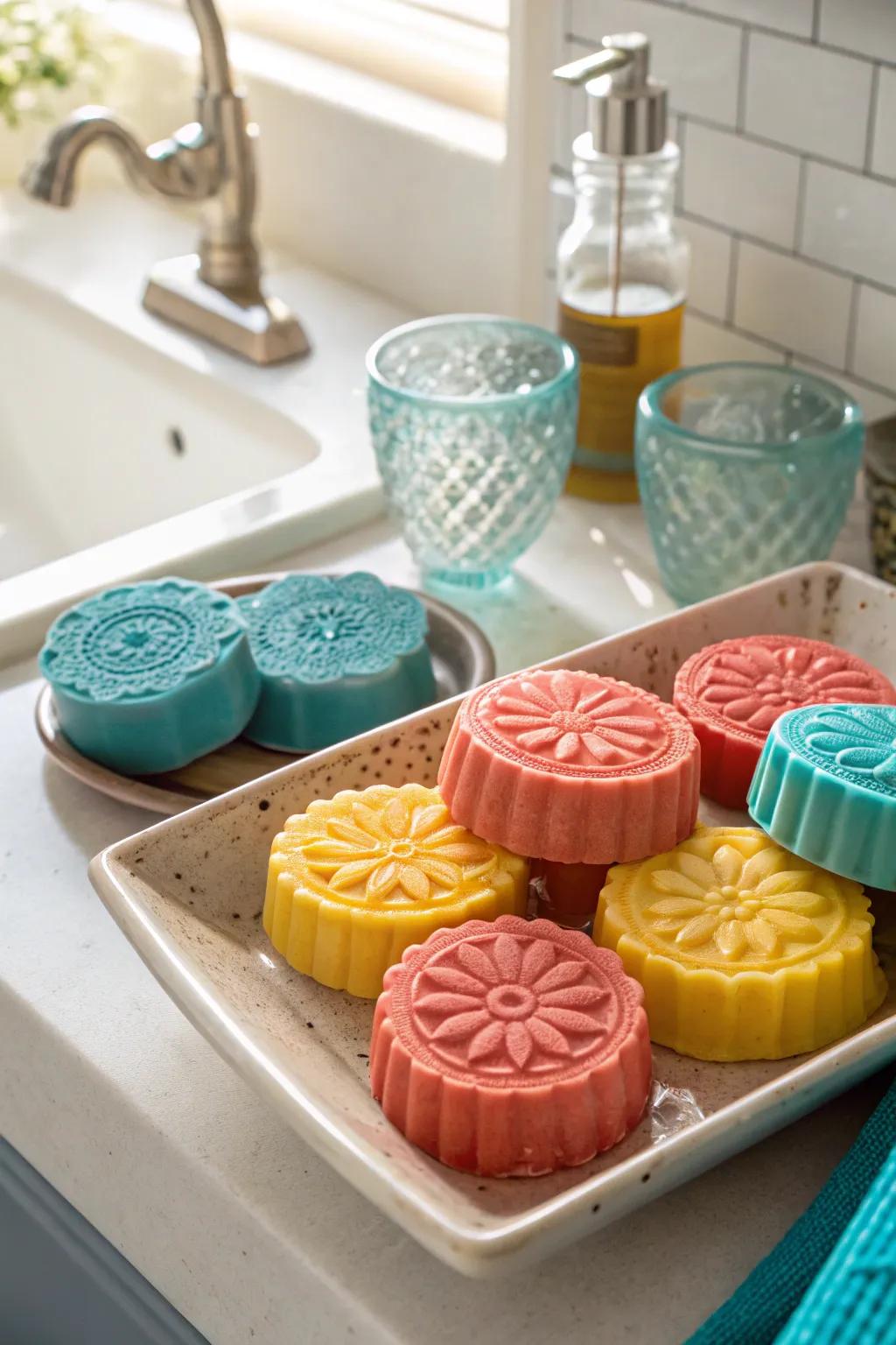 Turn everyday essentials into art with a creative soap display. #BathroomArt #SoapCollection