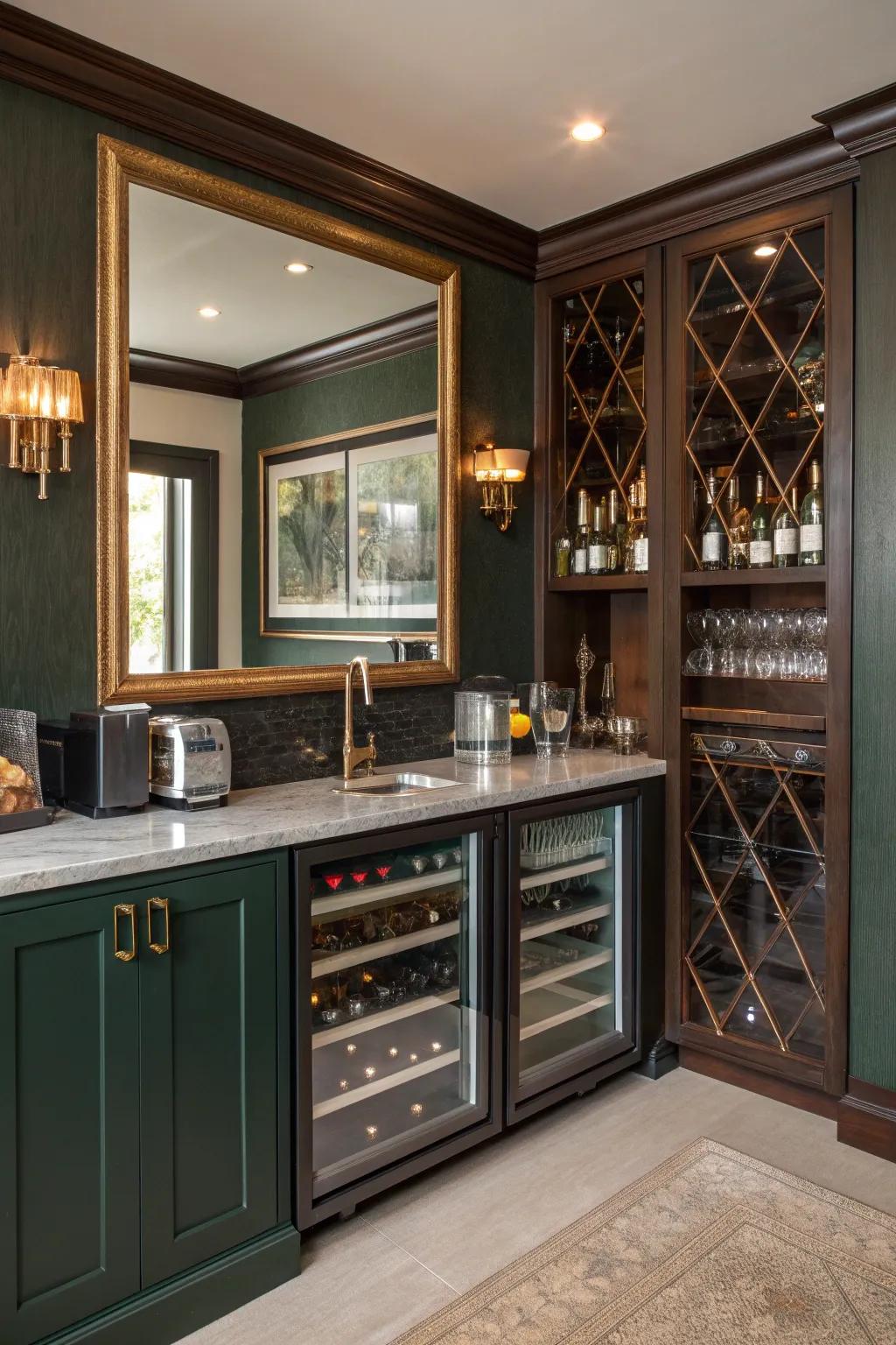 Combine function and style with mirror-enhanced wine coolers. 🍷 #WineLovers #HomeBar
