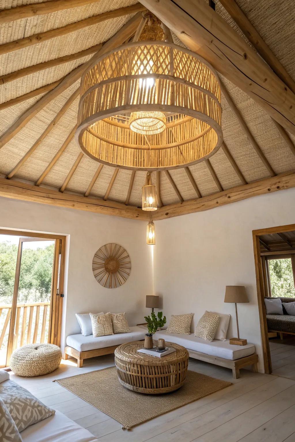 Natural materials bring warmth and texture to your home, creating a welcoming atmosphere. #NaturalDesign #WarmLighting