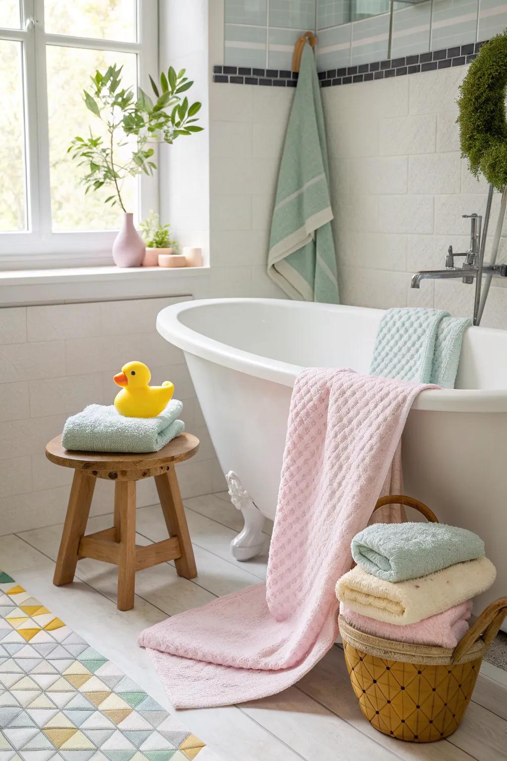 A delightful blend of bright and pastel colors creates a joyful bathroom environment. 🌈 #ColorPalette #InteriorDesign