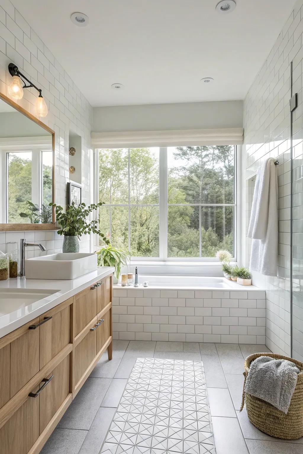 Let natural light take center stage, enhancing the brightness of your serene bathroom. 🌞 #NaturalLight #BathroomInspo #BrightSpaces