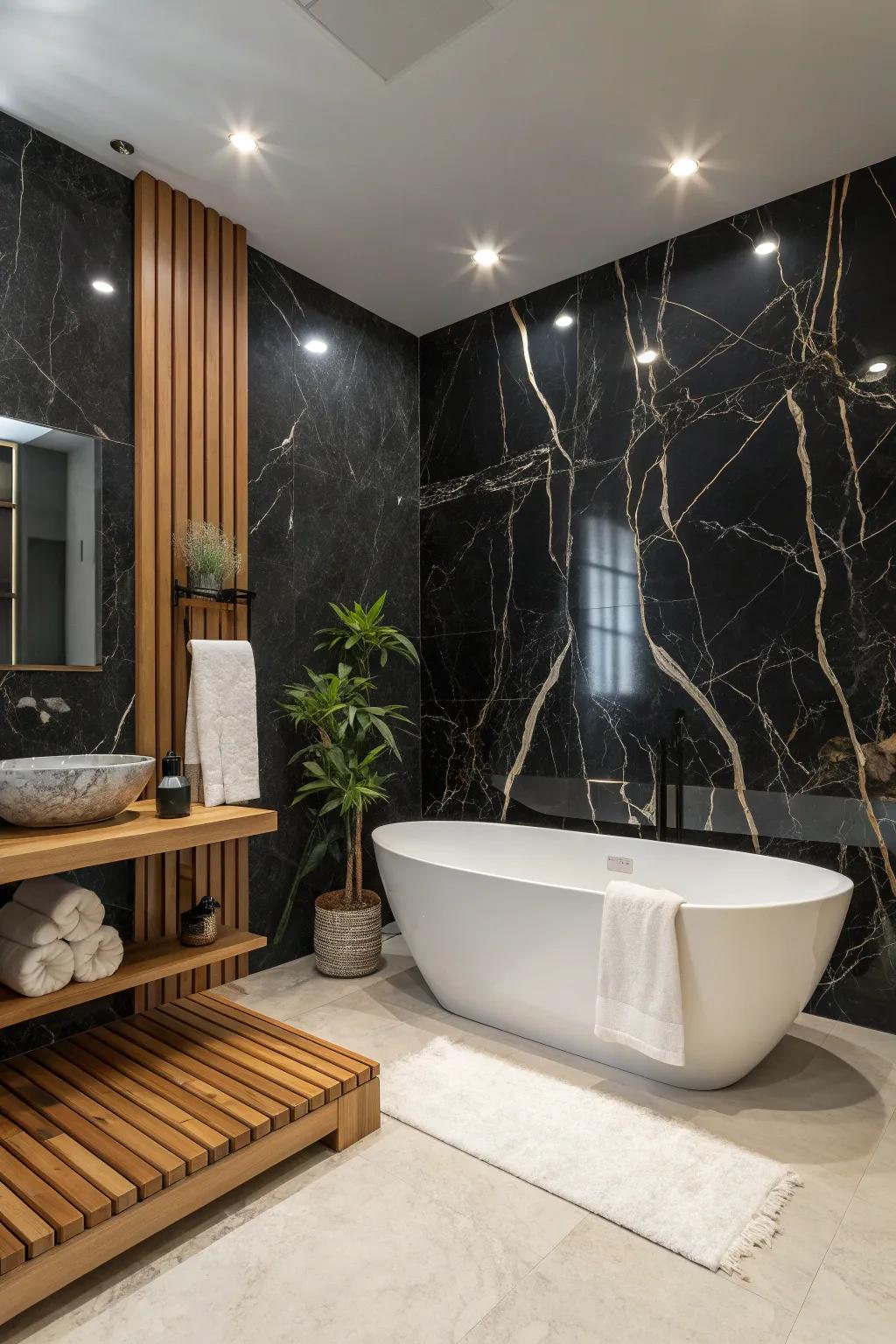 Make a statement with an onyx accent wall that adds depth and drama to your space. 🎨 #InteriorInspo #OnyxArt