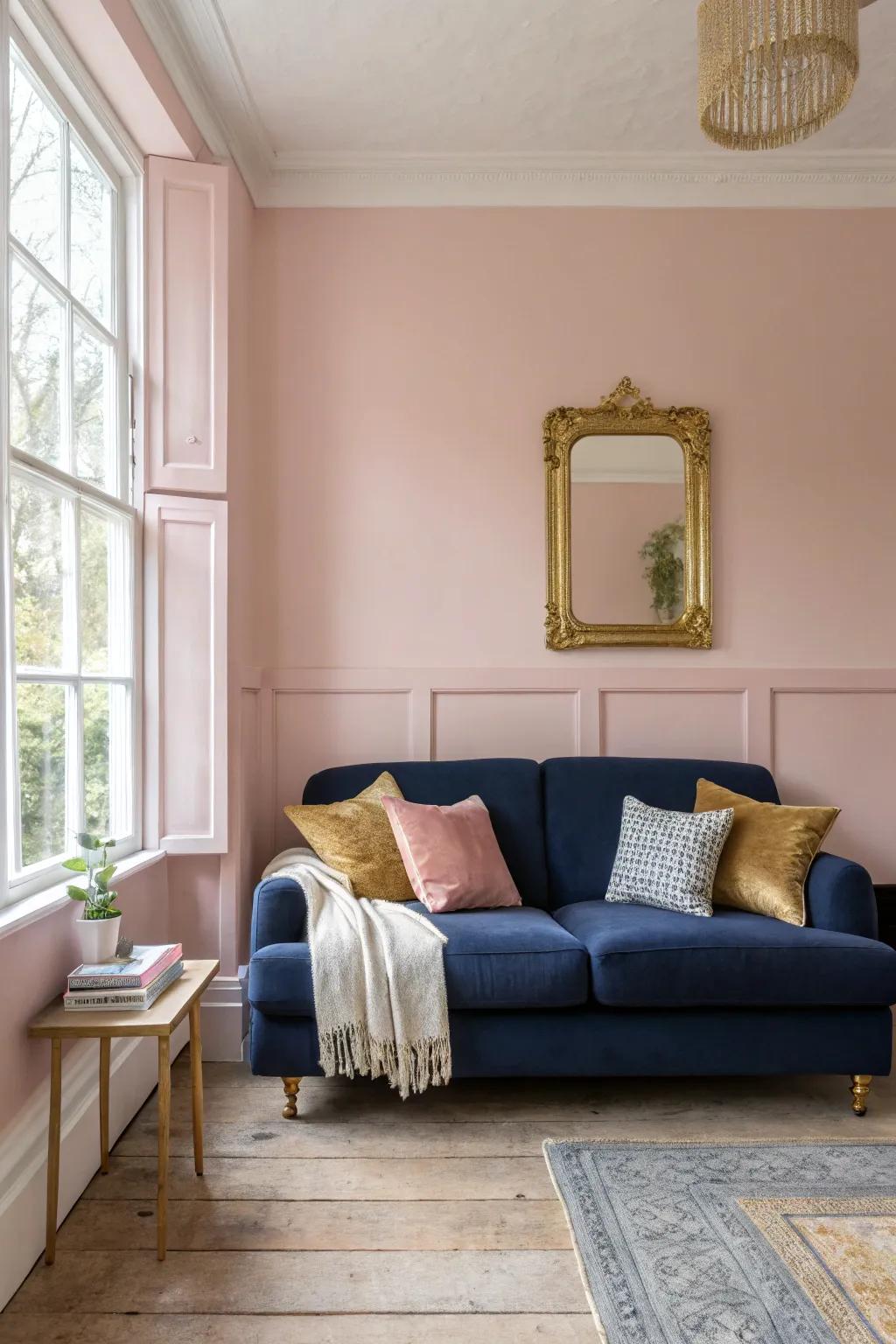 Create a luxe atmosphere with the timeless elegance of blush and navy.