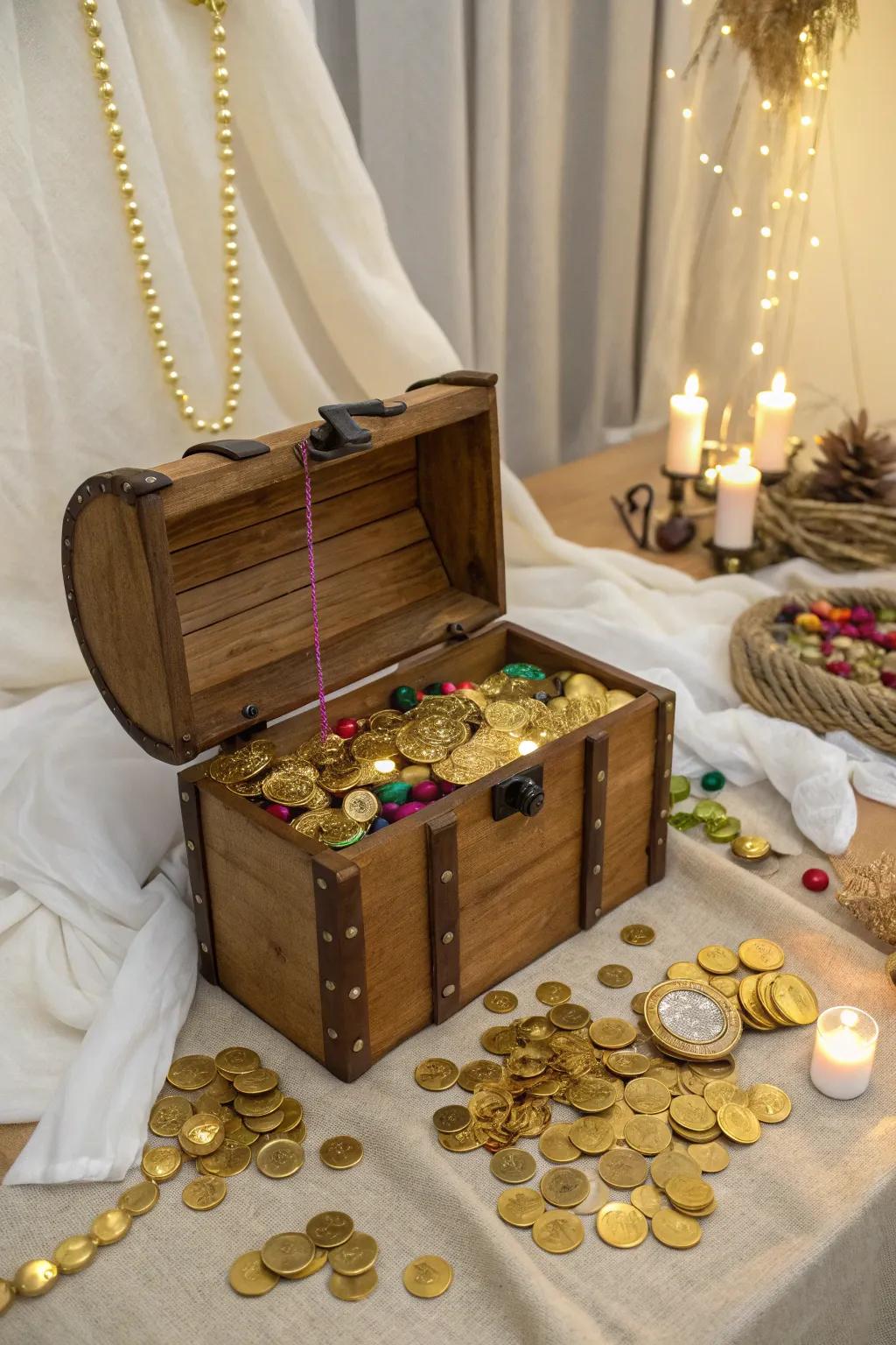 A treasure chest brimming with goodies makes your trunk a must-visit destination. #TreasureHunt #HalloweenDecor #PirateLife