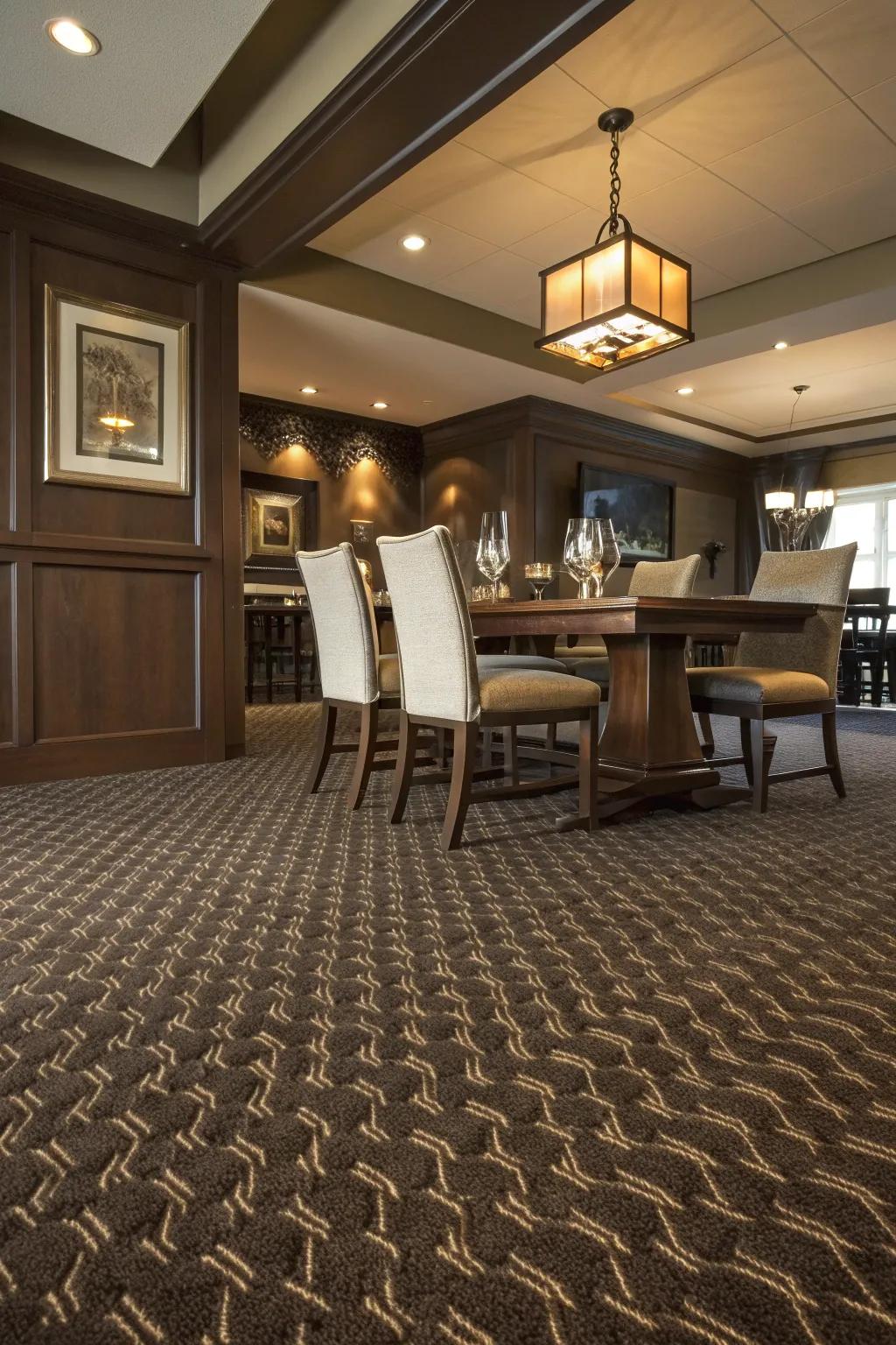 Add a touch of warmth and comfort with stylish carpeted dining areas. #CozyDining #CarpetStyle #InteriorInspiration