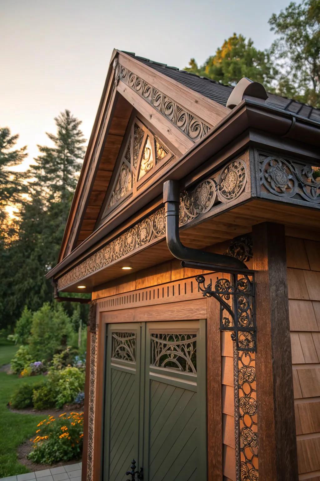 Soffit details add depth and sophistication, making your shed a true extension of your home. #HomeDesign #ShedIdeas #GardenInspiration