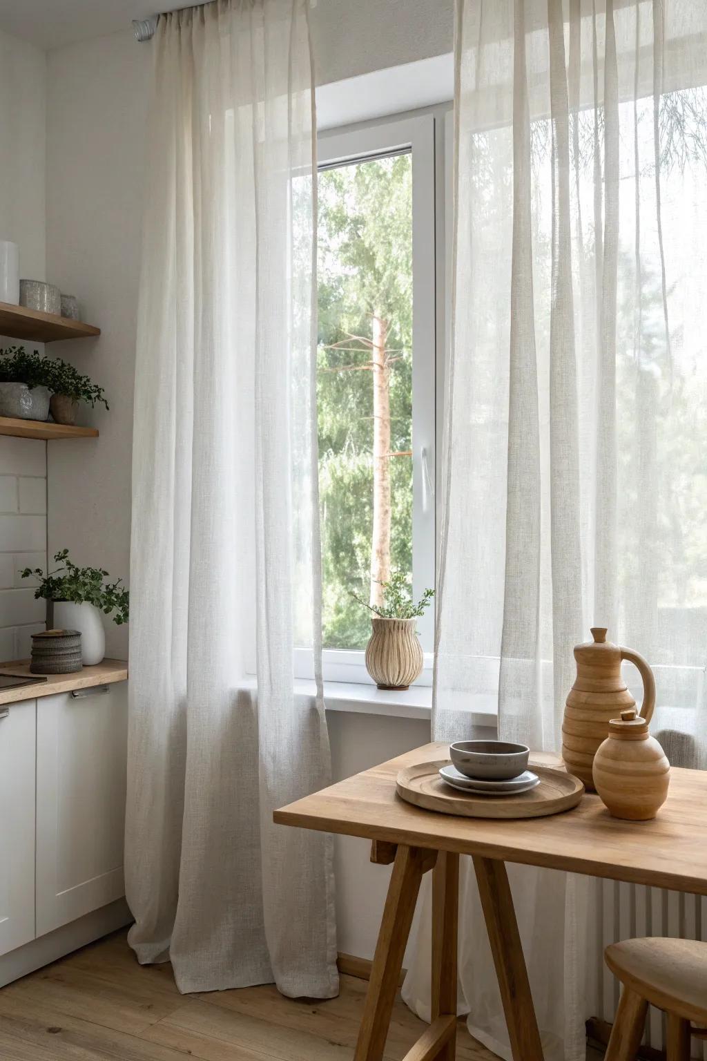 Let sheer curtains soften the light in your kitchen for a warm and inviting cooking space.