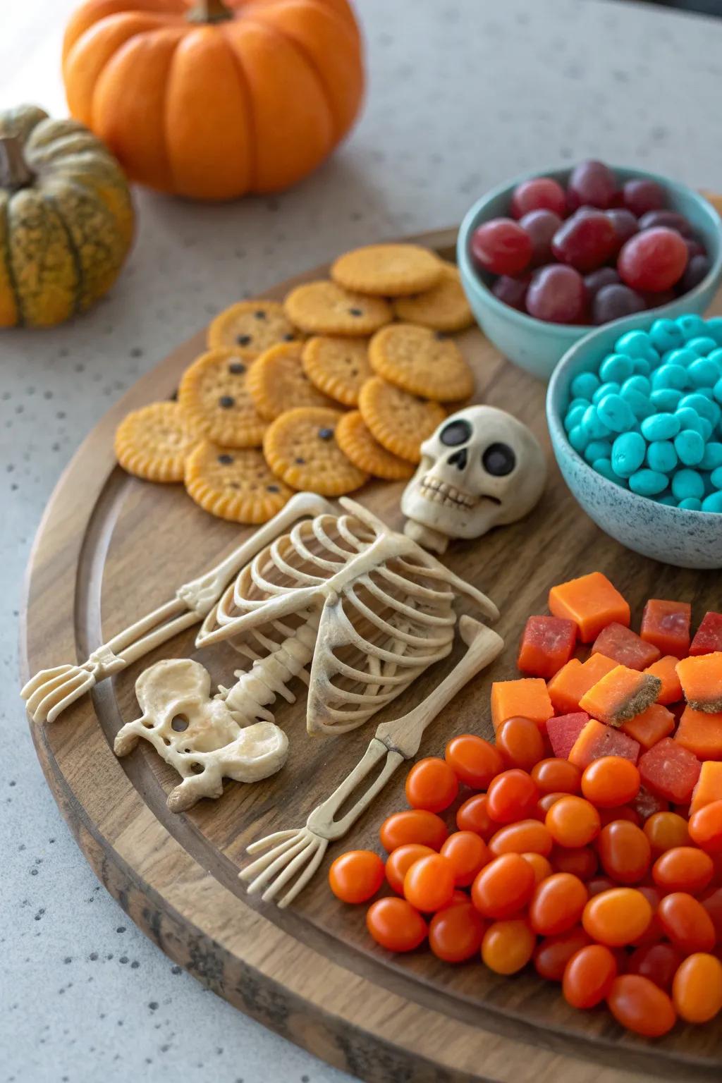 Pumpkin seed eyes add a deliciously creepy element to your Halloween board.