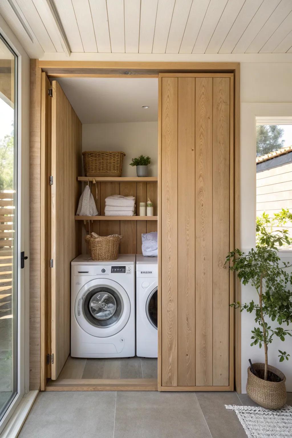 Hide away your laundry zone with sleek door solutions for a polished look. #InteriorDesign #HomeInspiration 🚪