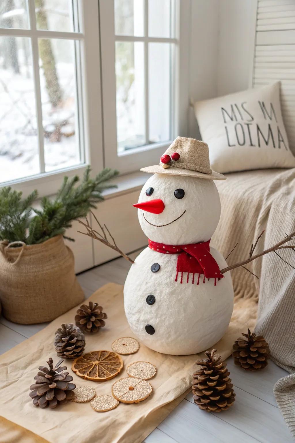 Craft paper lips add a playful touch to your indoor snowman creations. ✂️