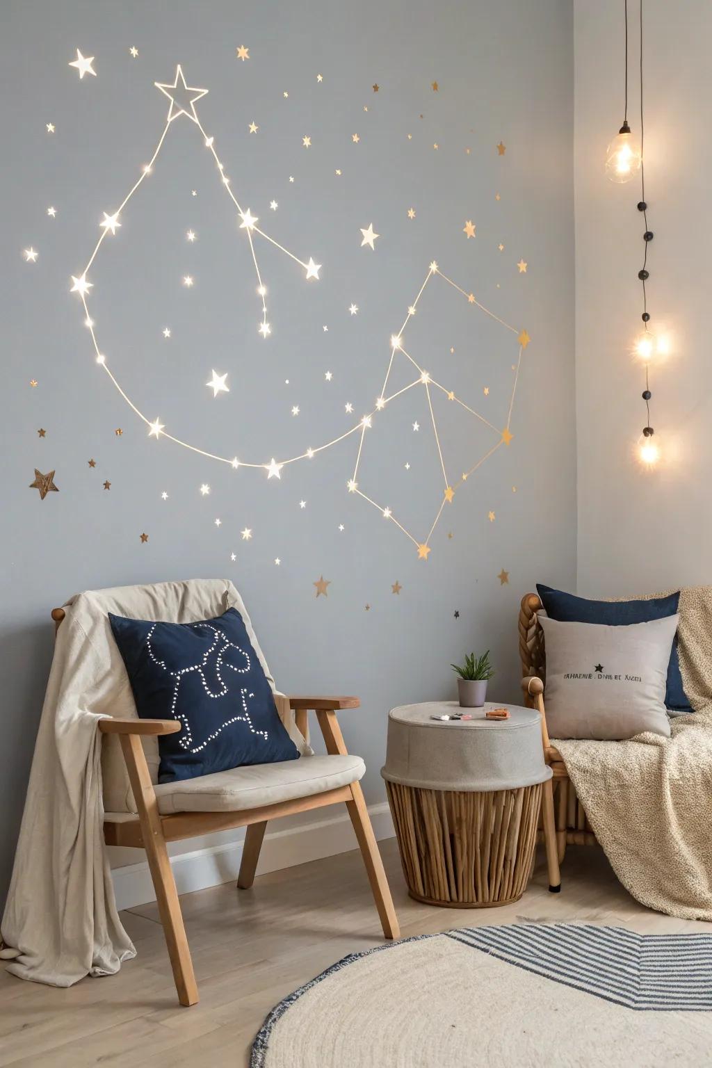 Create a cosmic ambiance with constellation wall decals. ✨ #CosmicElegance #HomeInspiration