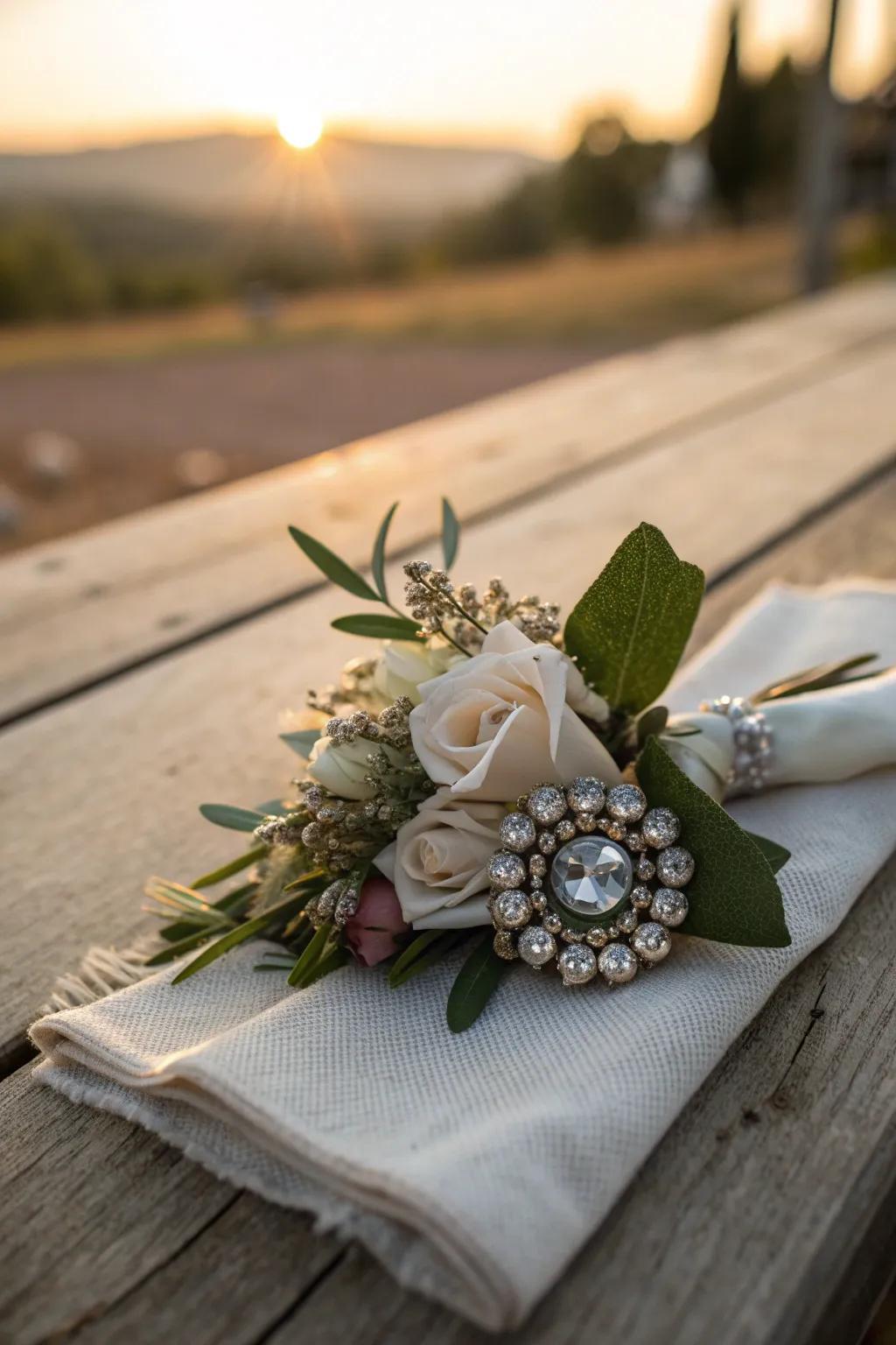 Let your corsage shine with gemstones that add a touch of glamour. #GemstoneGlam #SparkleAndShine