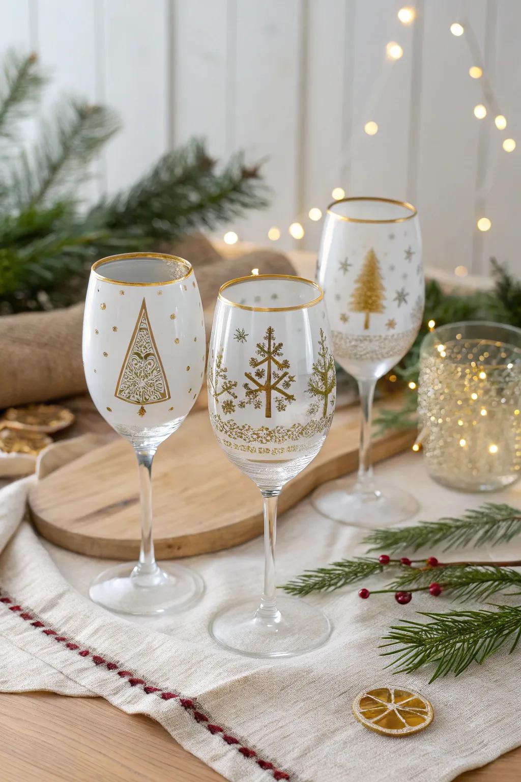 Bring joy to your celebrations with these festive-themed wine glasses. Perfect for any holiday gathering!