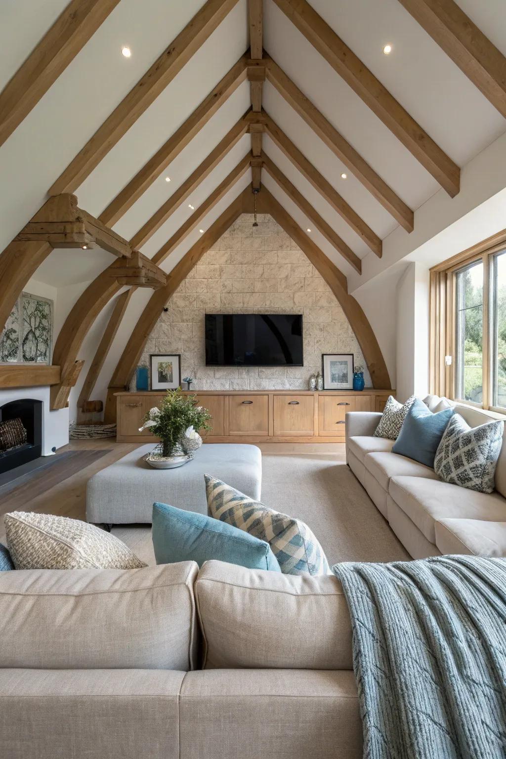 A cozy seating arrangement enhances the comfort and style of your vaulted ceiling living room. 🛋️ #CozyVibes #LivingRoomDesign