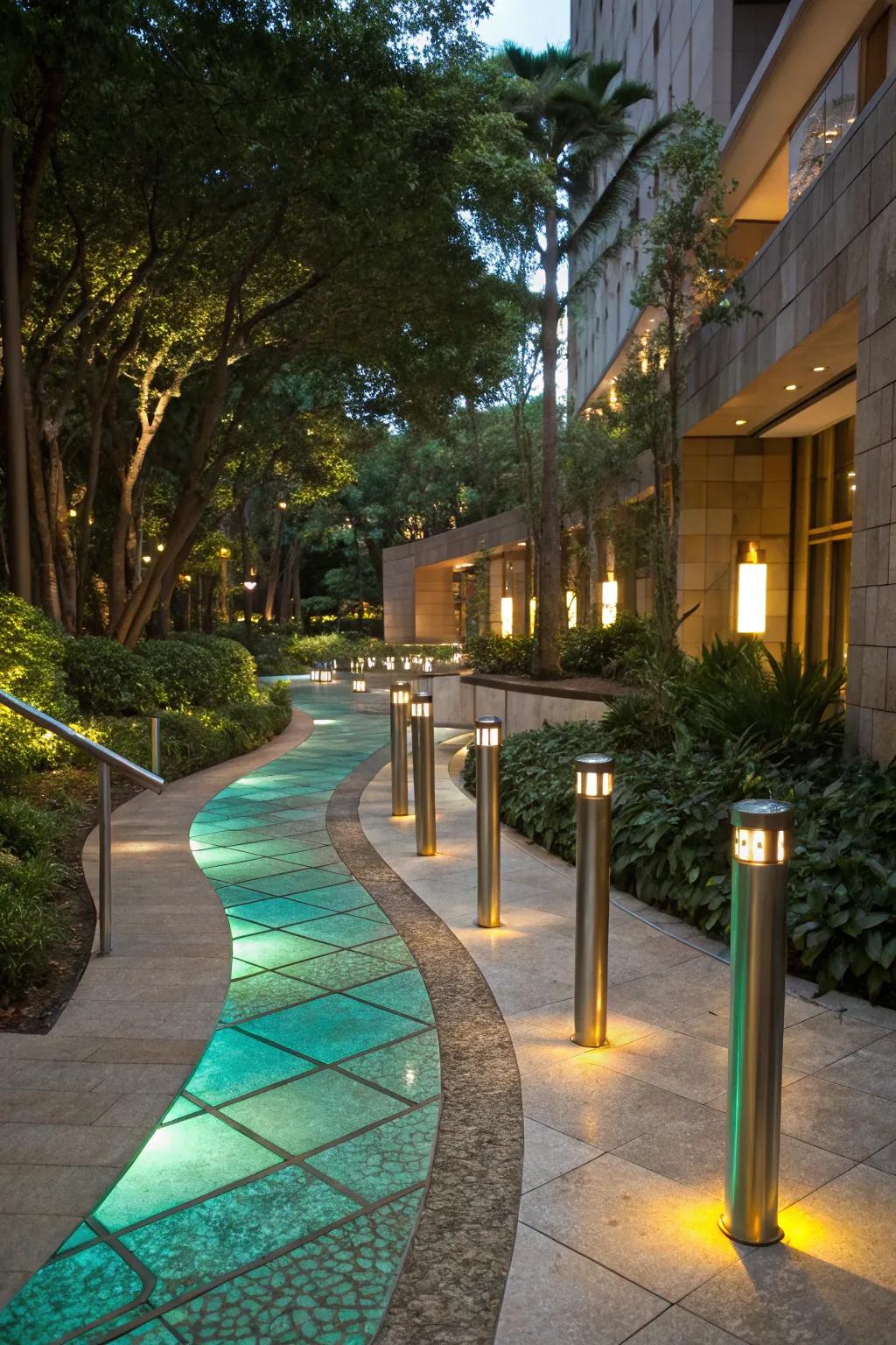 Illuminate your walkway with subtle lighting for a safe and enchanting path.