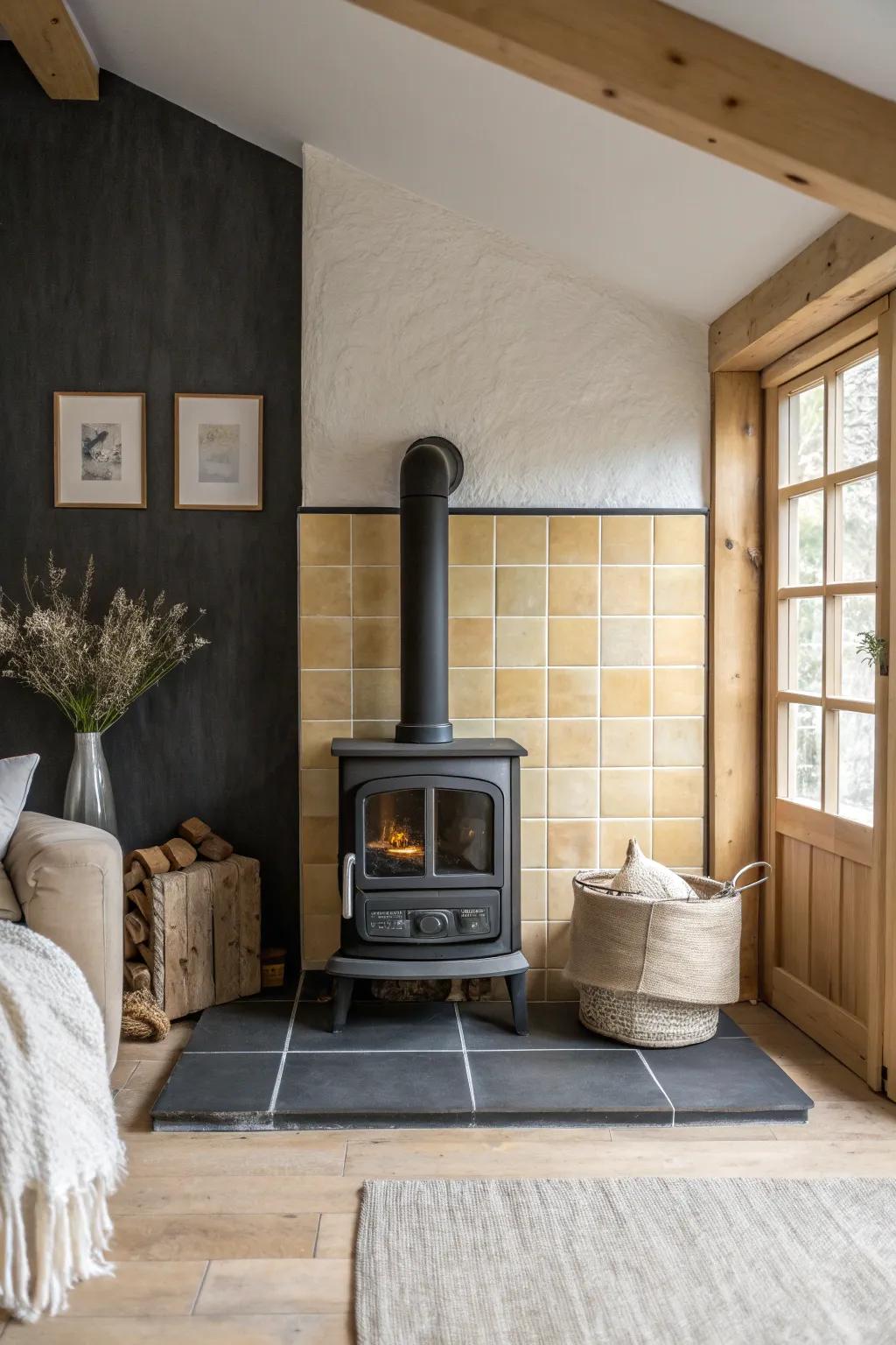 Create stunning visual impact with contrasting colors around your stove, making it the centerpiece of your home. #ColorContrast #InteriorDesign