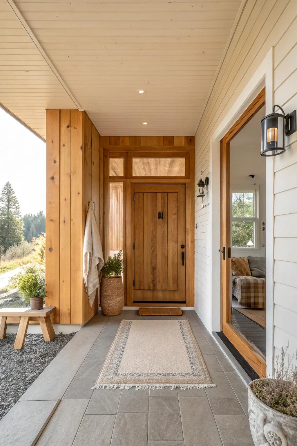 Create a grand entrance with an elegant wood plank entryway. #EntrywayGoals #HomeWelcome