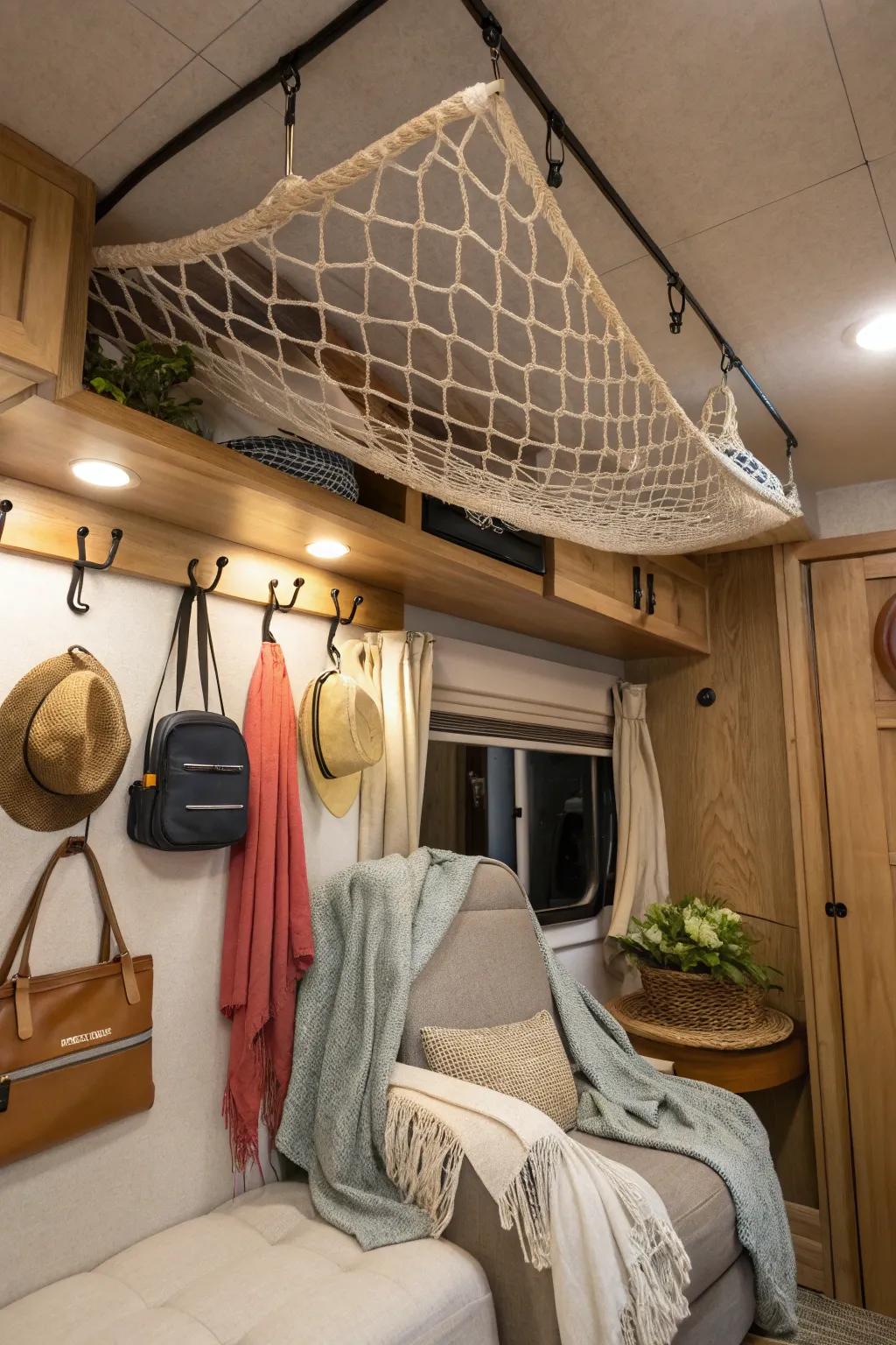 Look up! Utilize ceiling space for creative and convenient storage. #CeilingStorage #RVLife