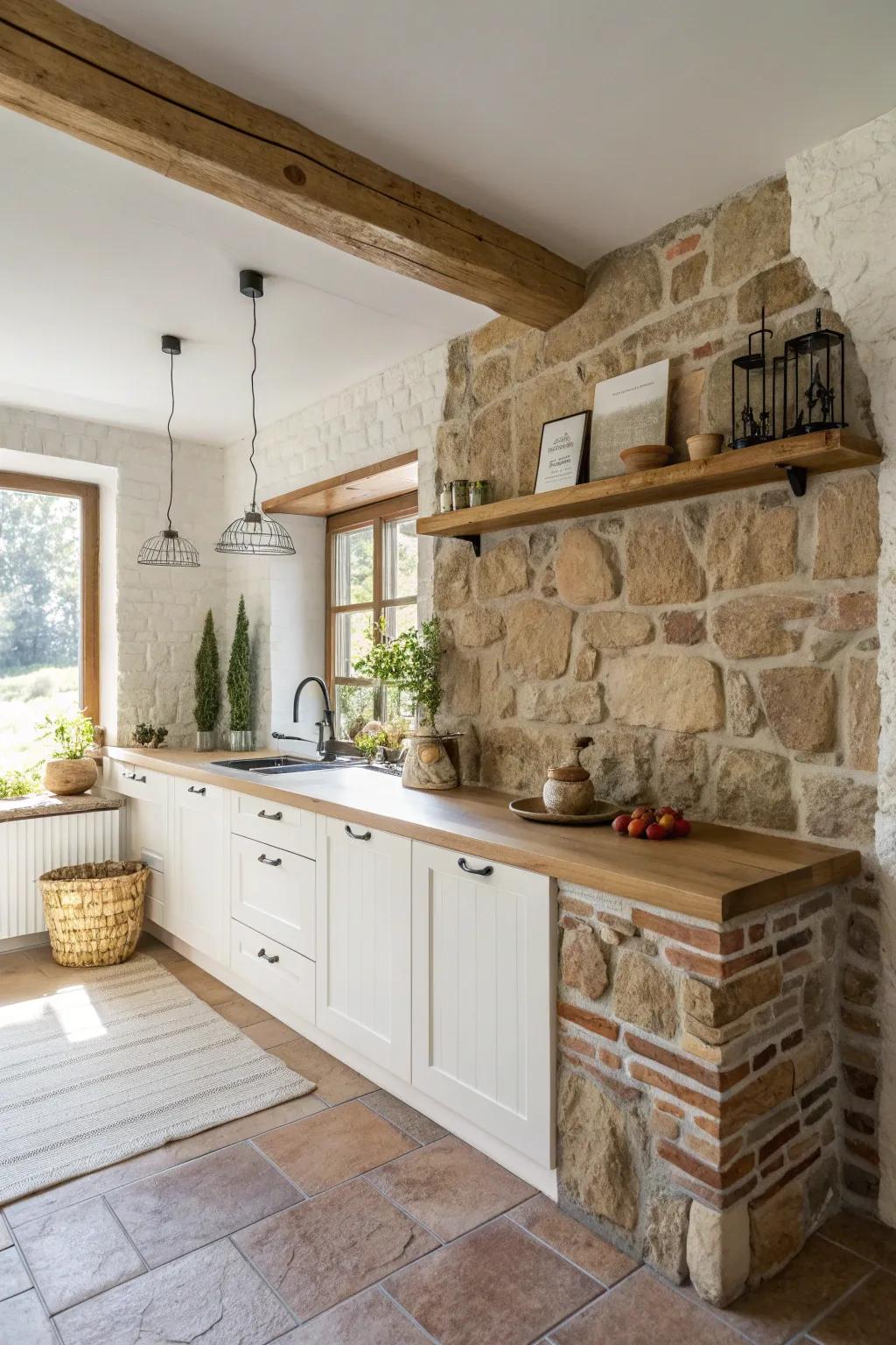 Add rustic charm with a brick accent wall that brings texture and depth to your kitchen. 🧱 #RusticKitchen #Texture