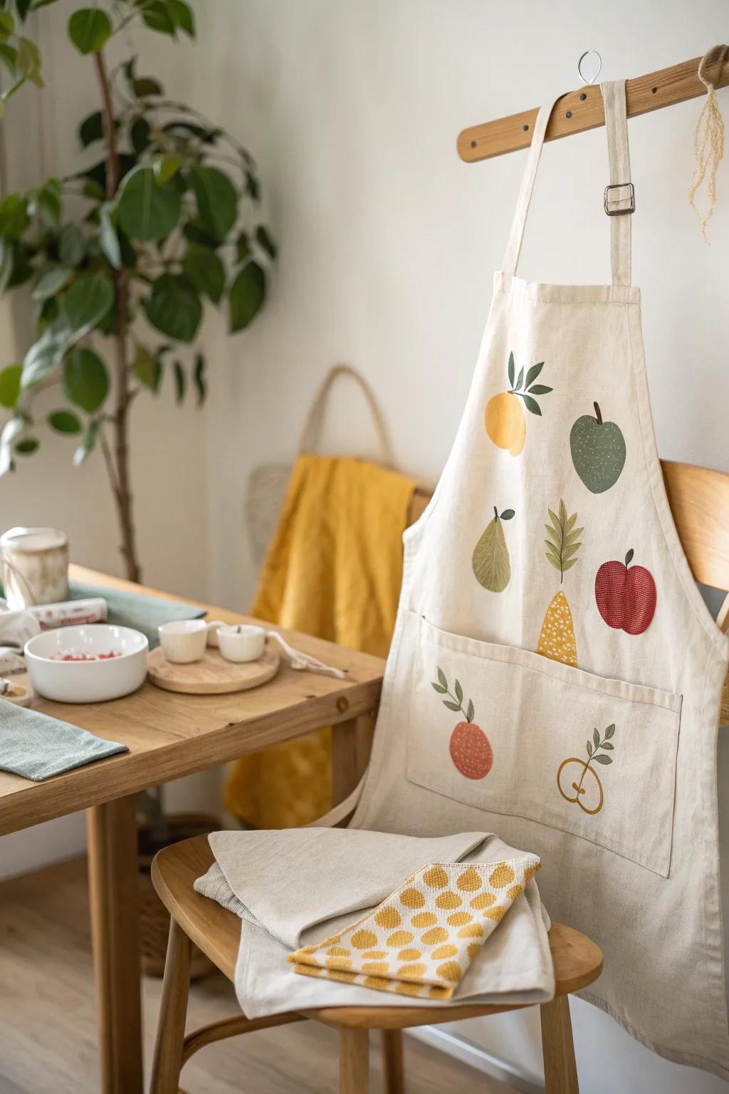 Add playful texture and color with fabric appliqué designs! #CreativeTouch #ApronDesign