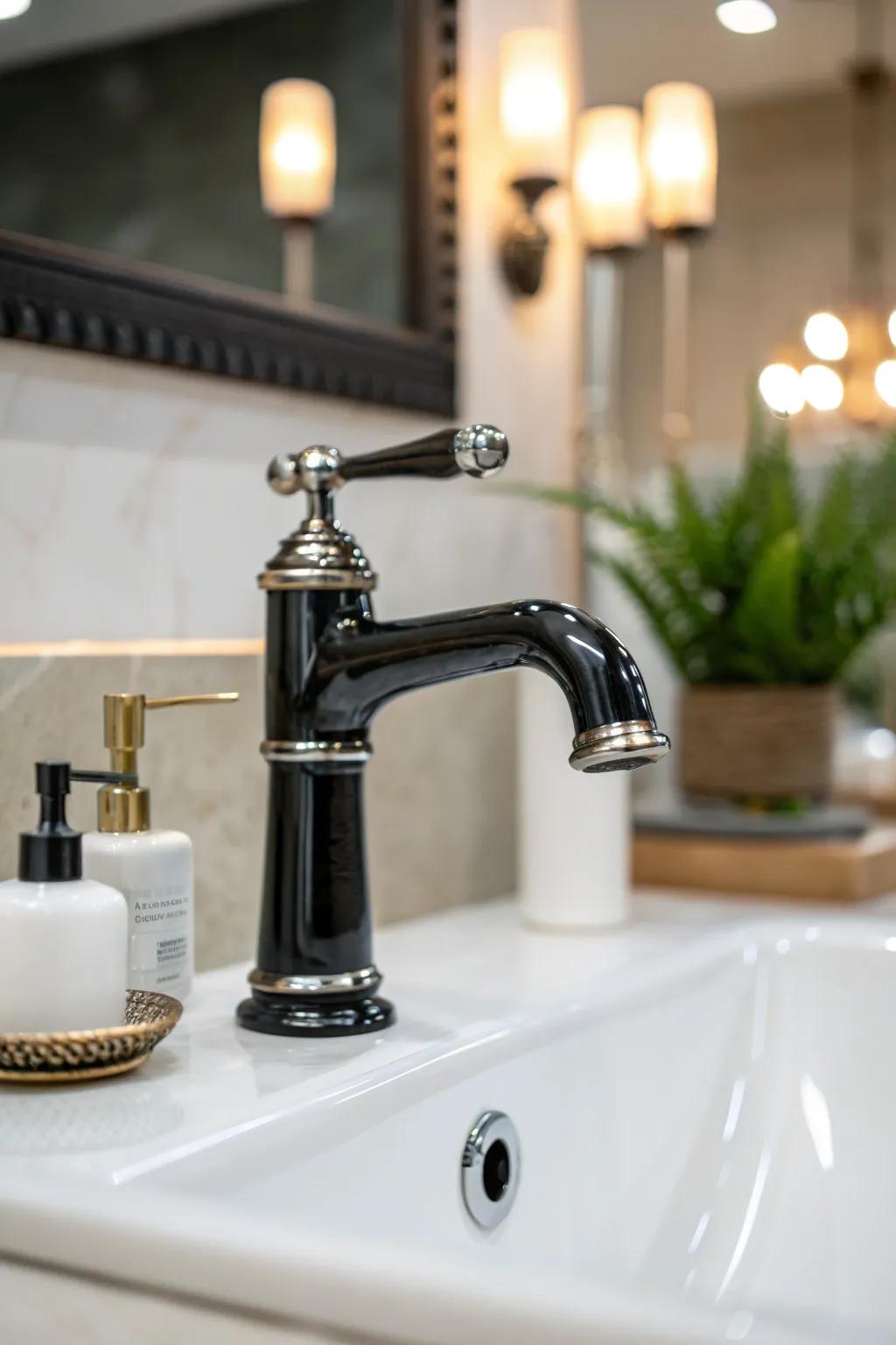 Create a striking visual impact with black and white faucets that deliver bold contrast and modern flair.
