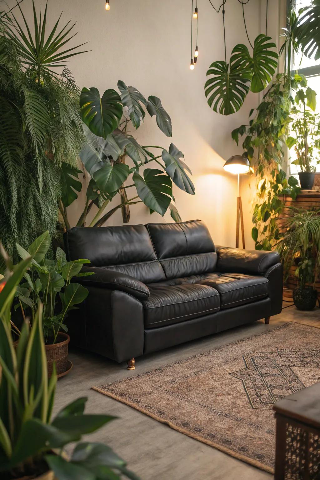 Nature's touch adds tranquility to a chic modern setting. #PlantLover #Greenery #HomeStyle