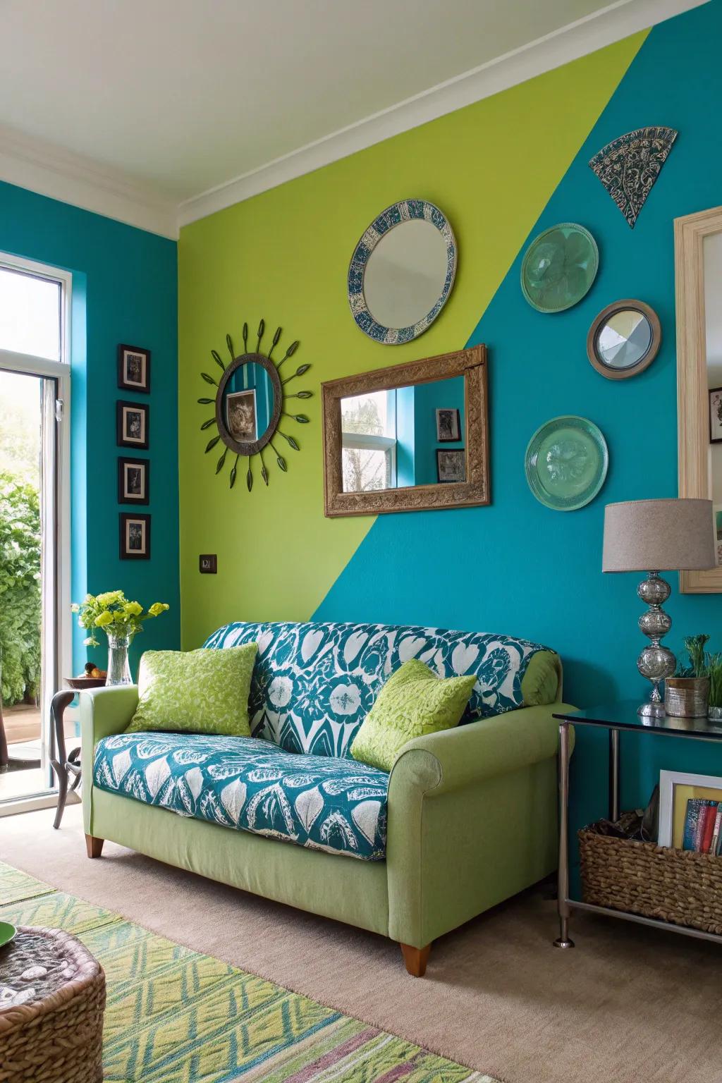 Two-tone walls add a dynamic edge to your living room design.