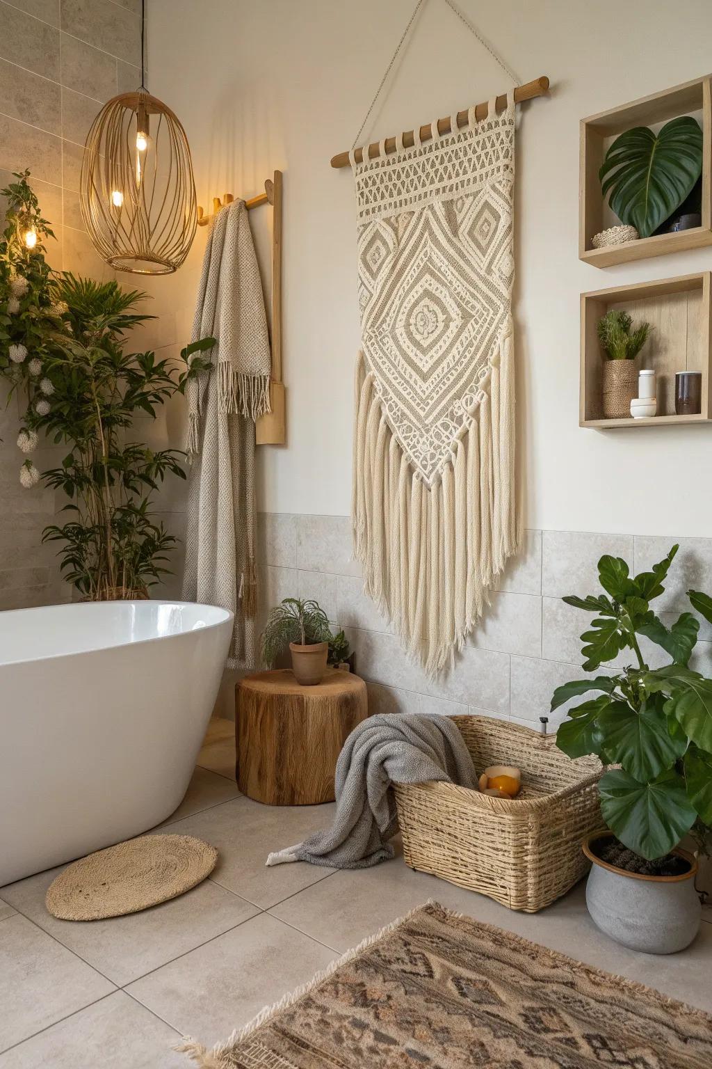 Let your walls talk with artful touches that reflect your unique style. 🎨 #ArtisticVibes #BohoBathroom