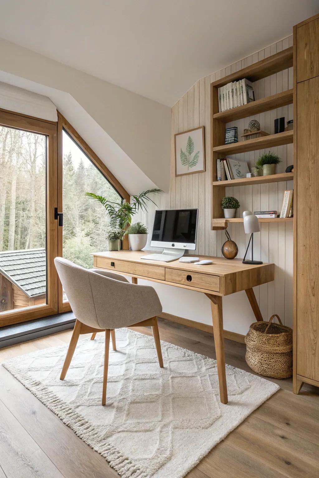 Simplicity and elegance define this contemporary office style. #ContemporaryDesign #NaturalWood #InteriorInspiration