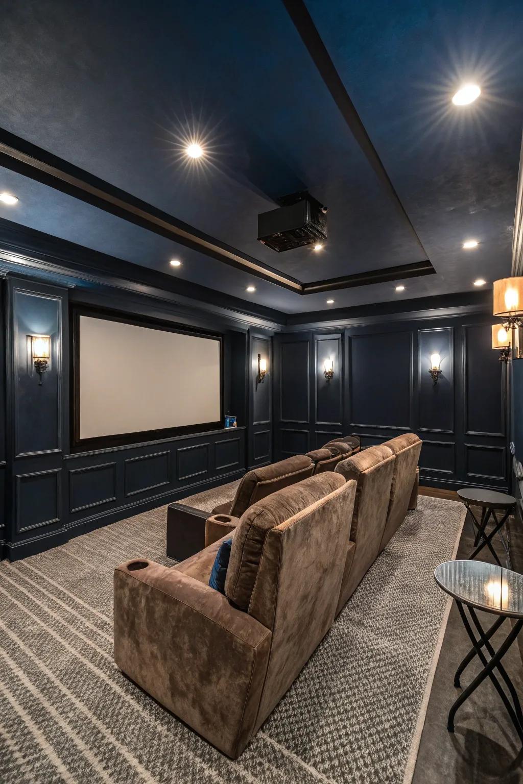 Create a dramatic and immersive setting with deep, moody paint tones.