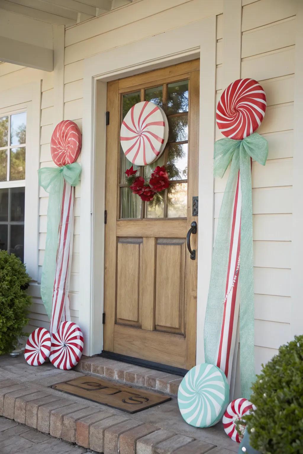 Add a touch of whimsy with oversized lollipop accents that transform your entryway into a candy wonderland.