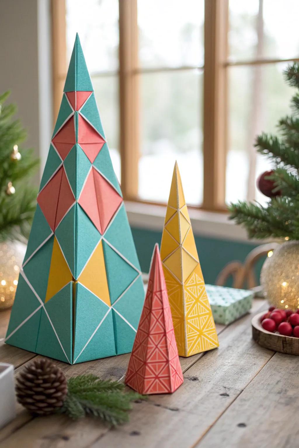 Embrace a modern look with geometric paper tree designs.