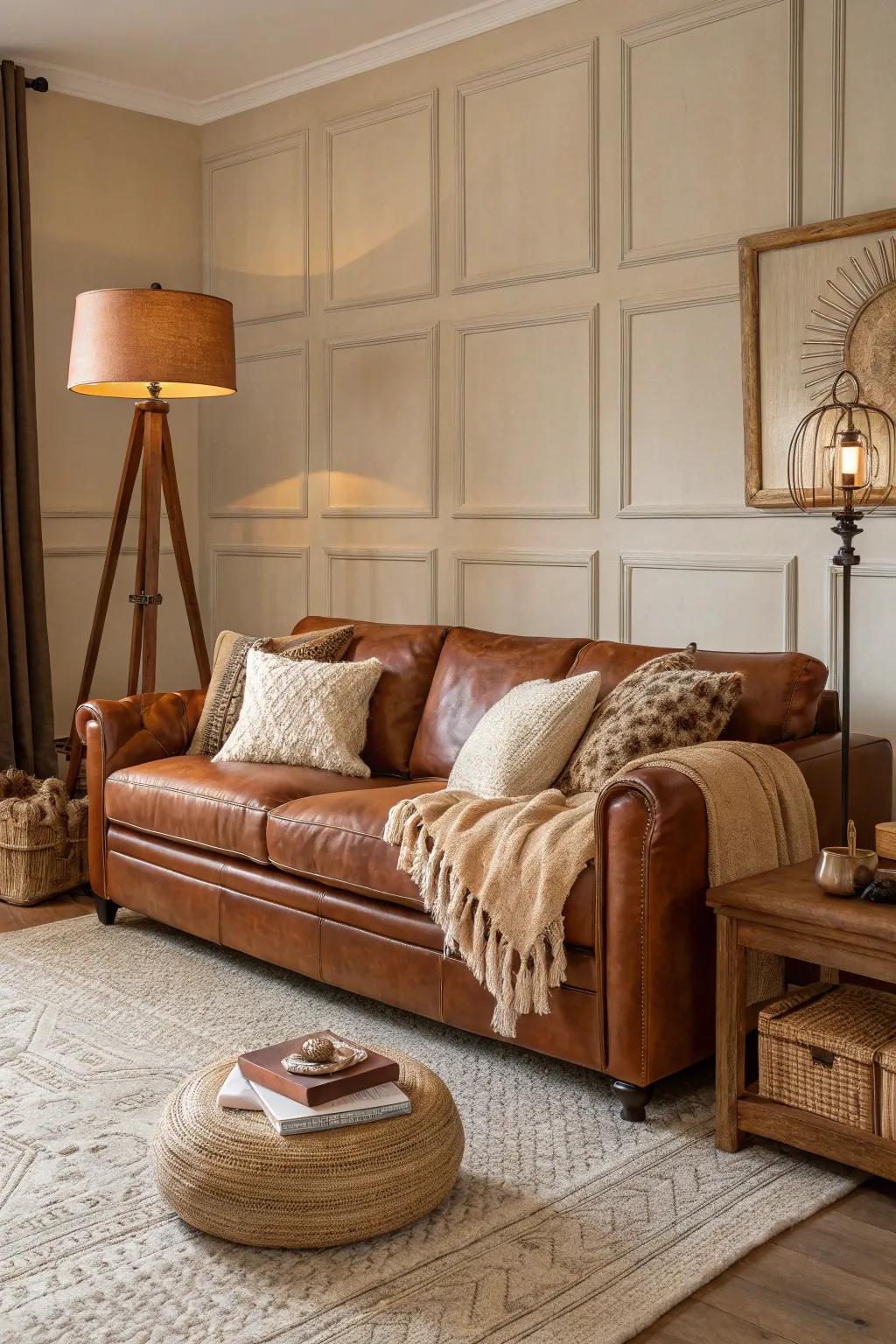 Set the mood with warm lighting that makes every evening around your cognac couch feel special.