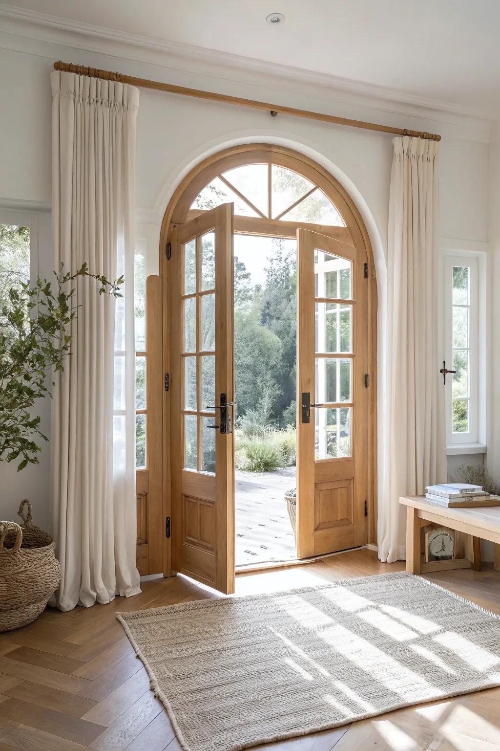 Elegance and light meet with French doors featuring arched tops. 🌿 #FrenchDoors #ElegantDesign #LightAndAiry