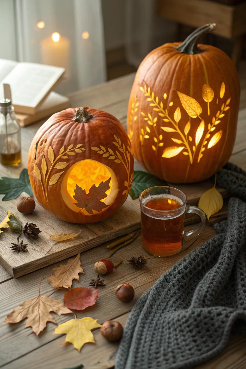 Celebrate the essence of autumn with these beautifully carved seasonal pumpkins.
