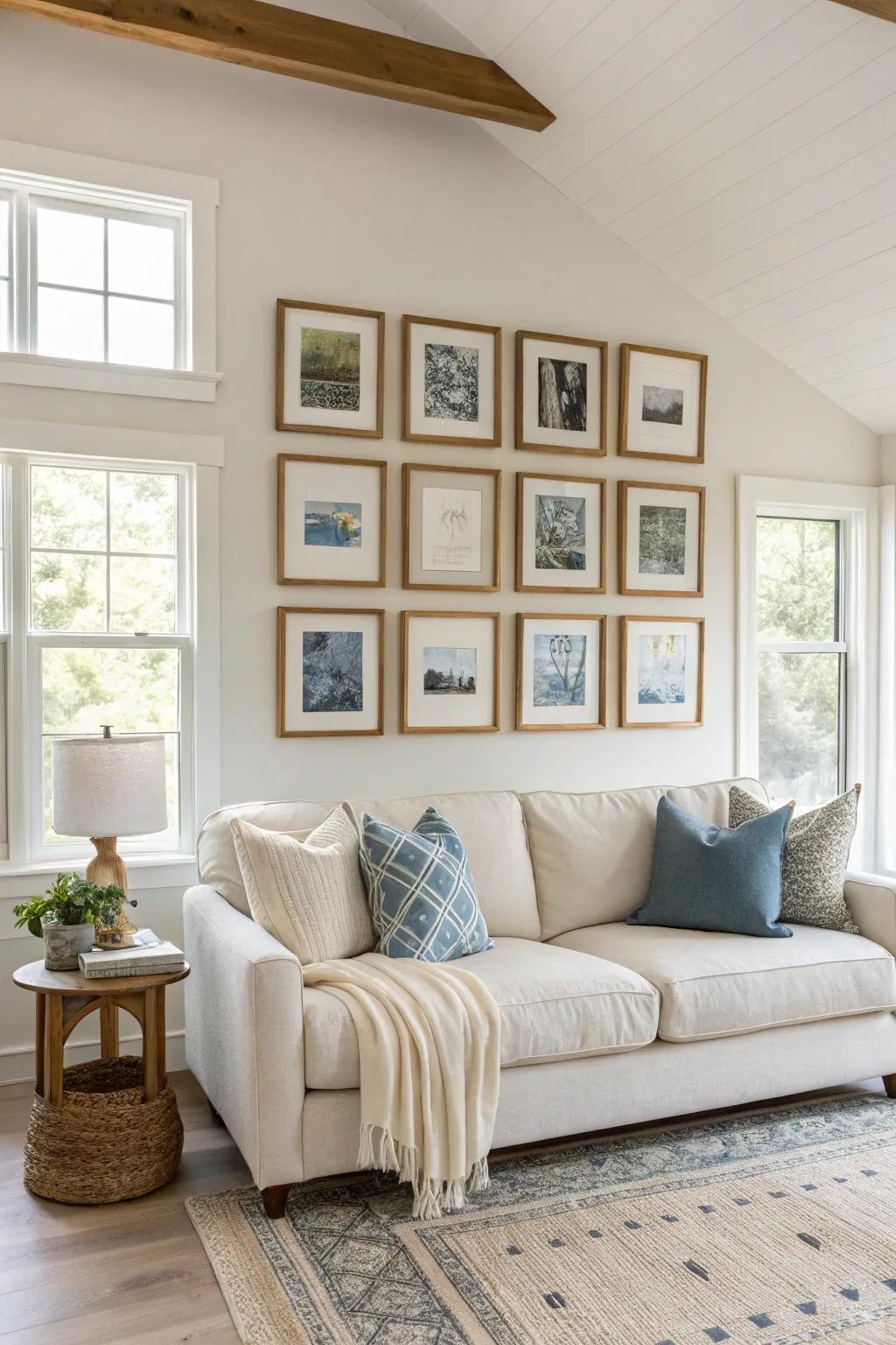 Make your living room the heart of your home with a standout frame wall. 💖 #LivingRoomGoals #HomeDecor