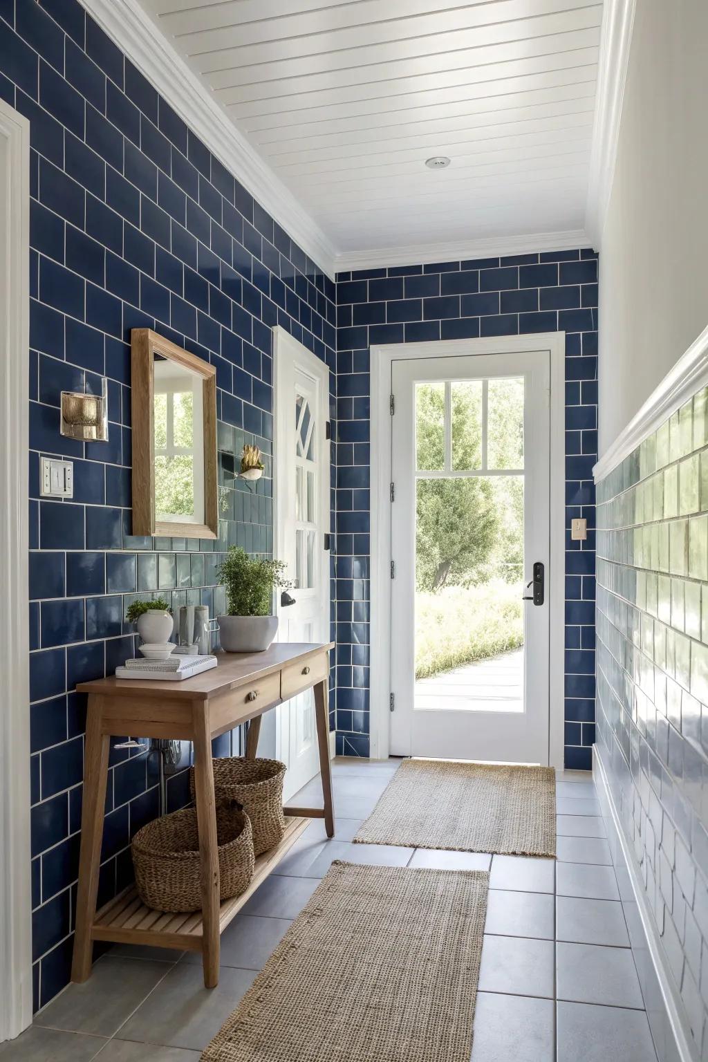 Bold contrasts in tile colors make a statement that guests won't forget. 🎨 #BoldDesign #EntrywayStyle