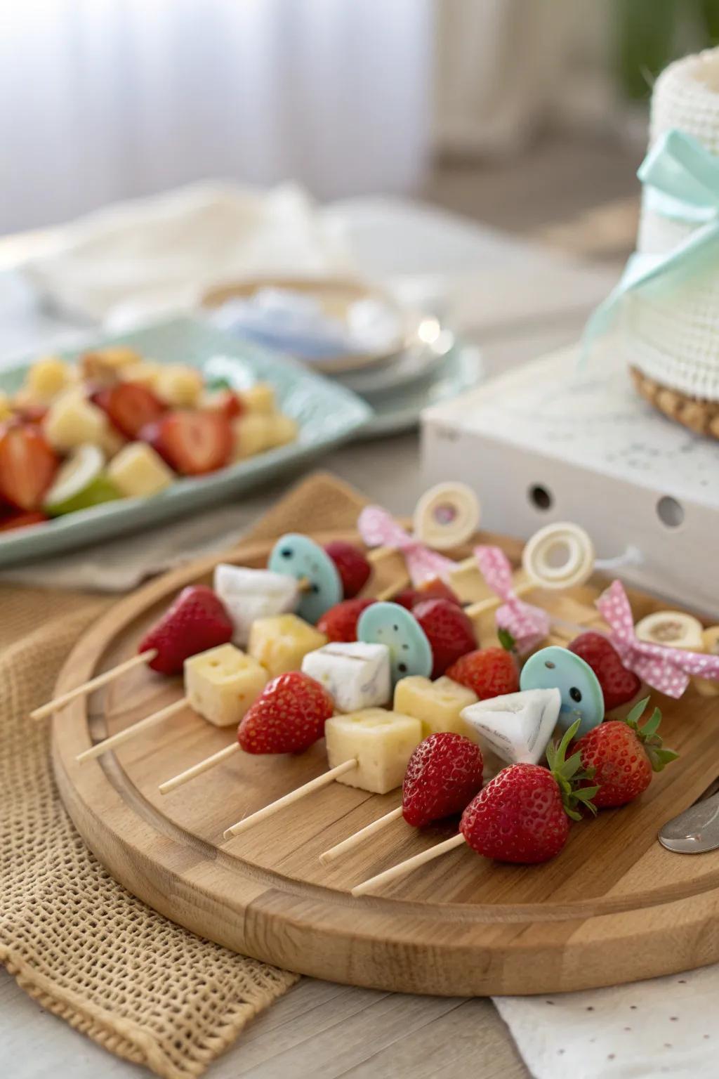 These baby-themed fruit skewers are a sweet way to celebrate your bundle of joy in style.