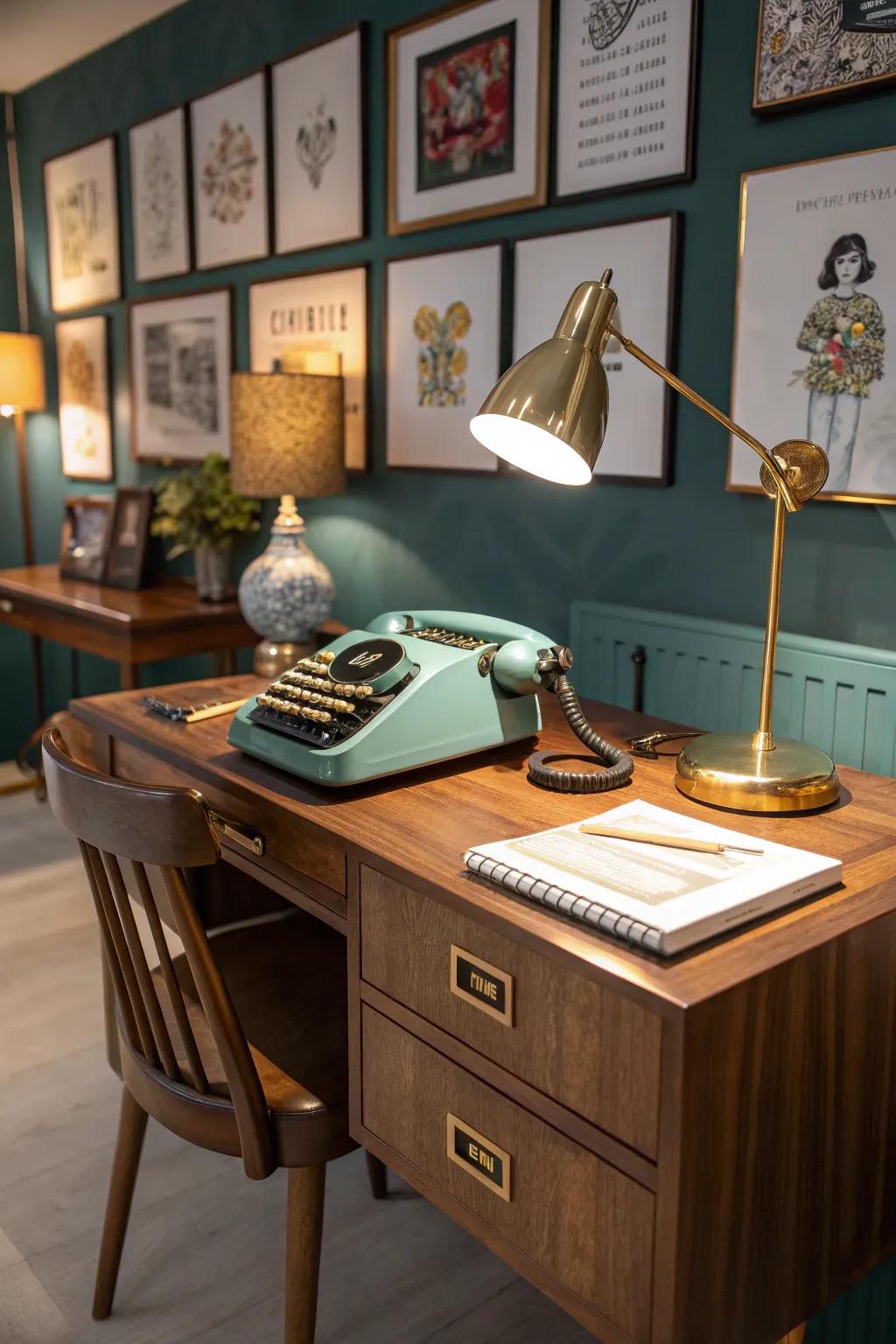 Let a cohesive theme guide your office design for a polished and personal touch. #OfficeTheme #InteriorDesign #MidCenturyModern