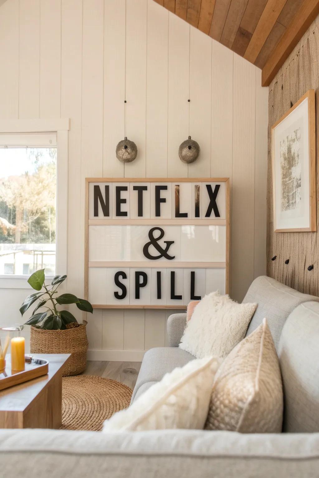 Bring a touch of humor to your living space with a sign that celebrates those relaxed evenings.